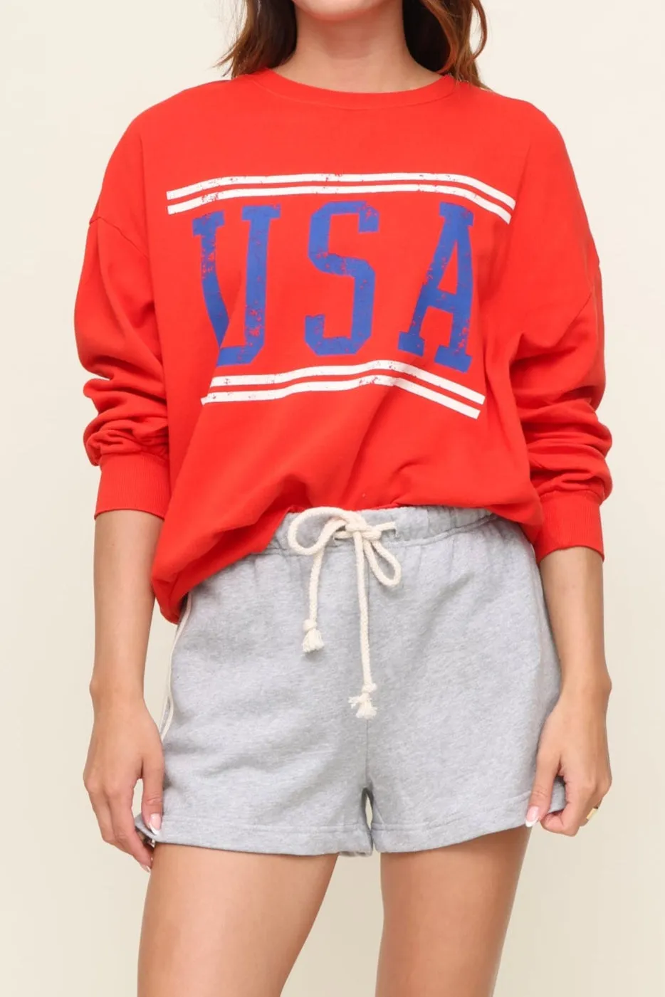 Curved Hem Design Temperature Control Fabric Usa Sunday Sweatshirt