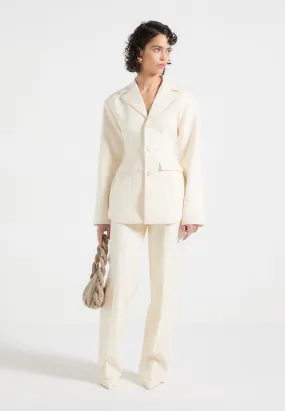 Claire - Wide Shoulder Cinch Waist Blazer - Cream Cozy Layers