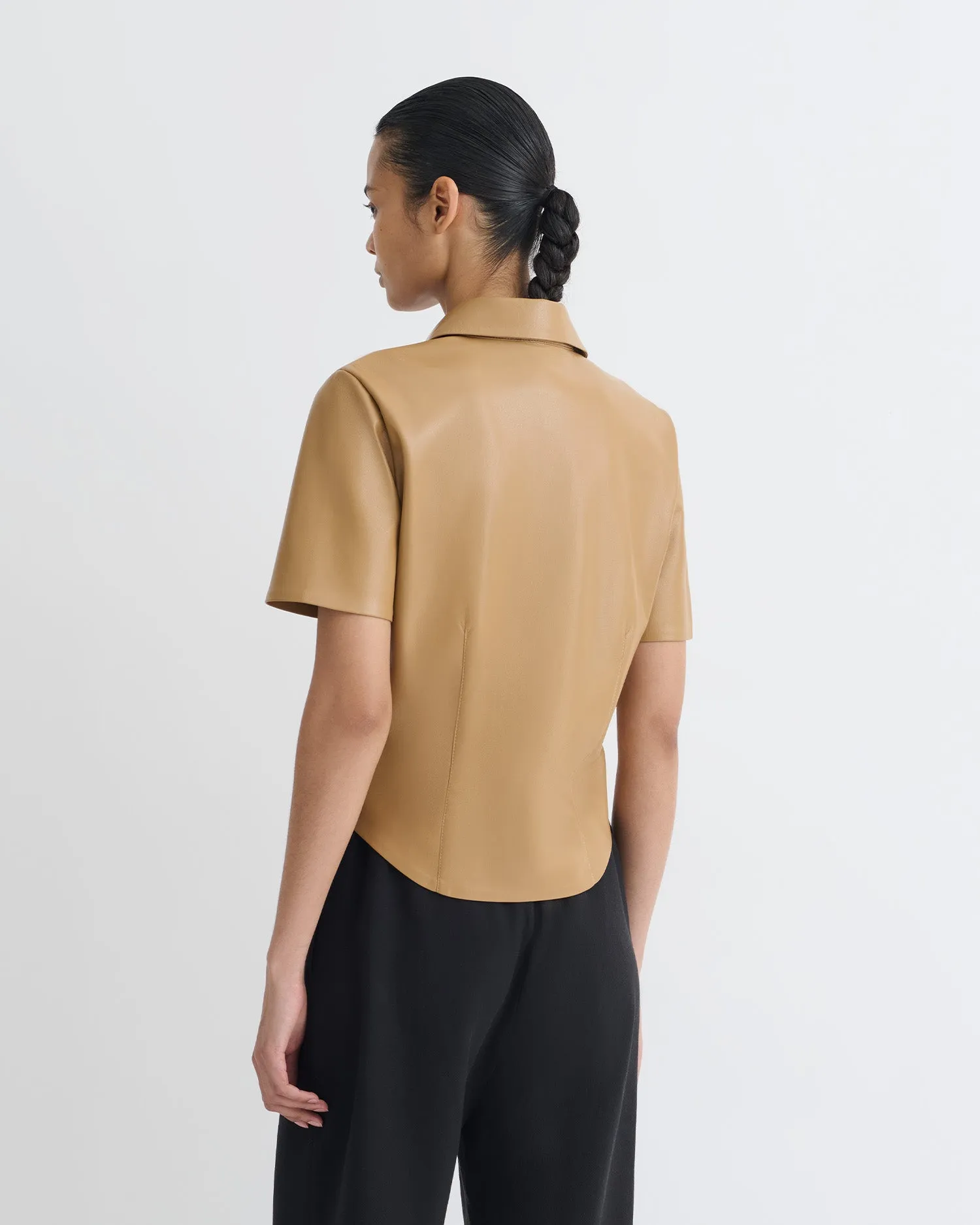 Ribbed Collar Style Clare - Okobor?Alt-Leather Shirt - Oak
