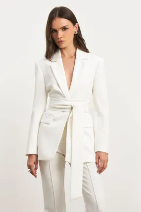 Hook-and-eye closure Fitness Apparel Classic Blazer With Belt - White