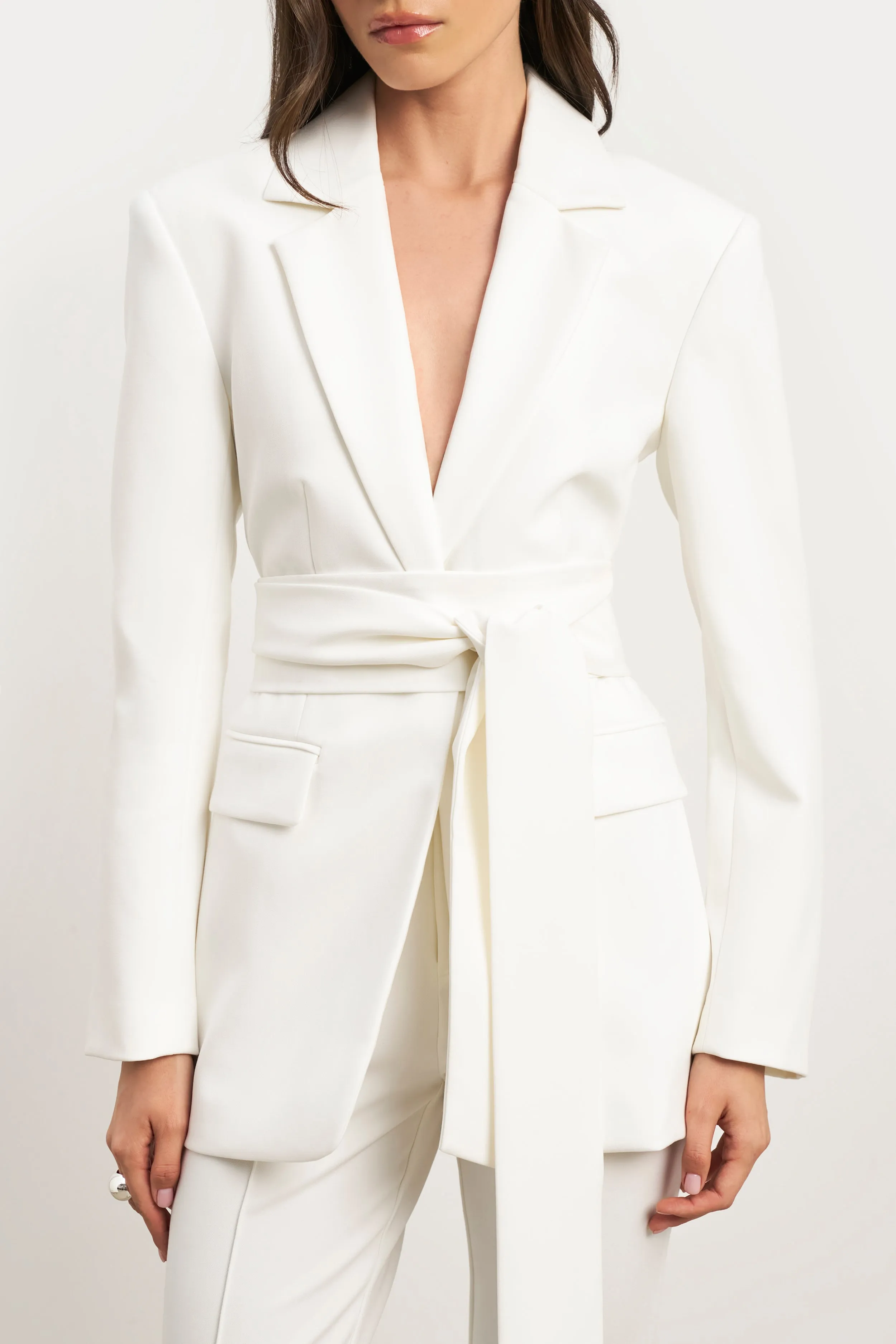 Fitness beginners Low-intensity workouts Classic Blazer With Belt - White