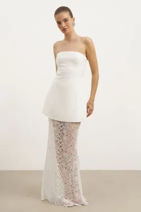 Lace Column Maxi Skirt - White Anti Pilling Treatment Texture Focus