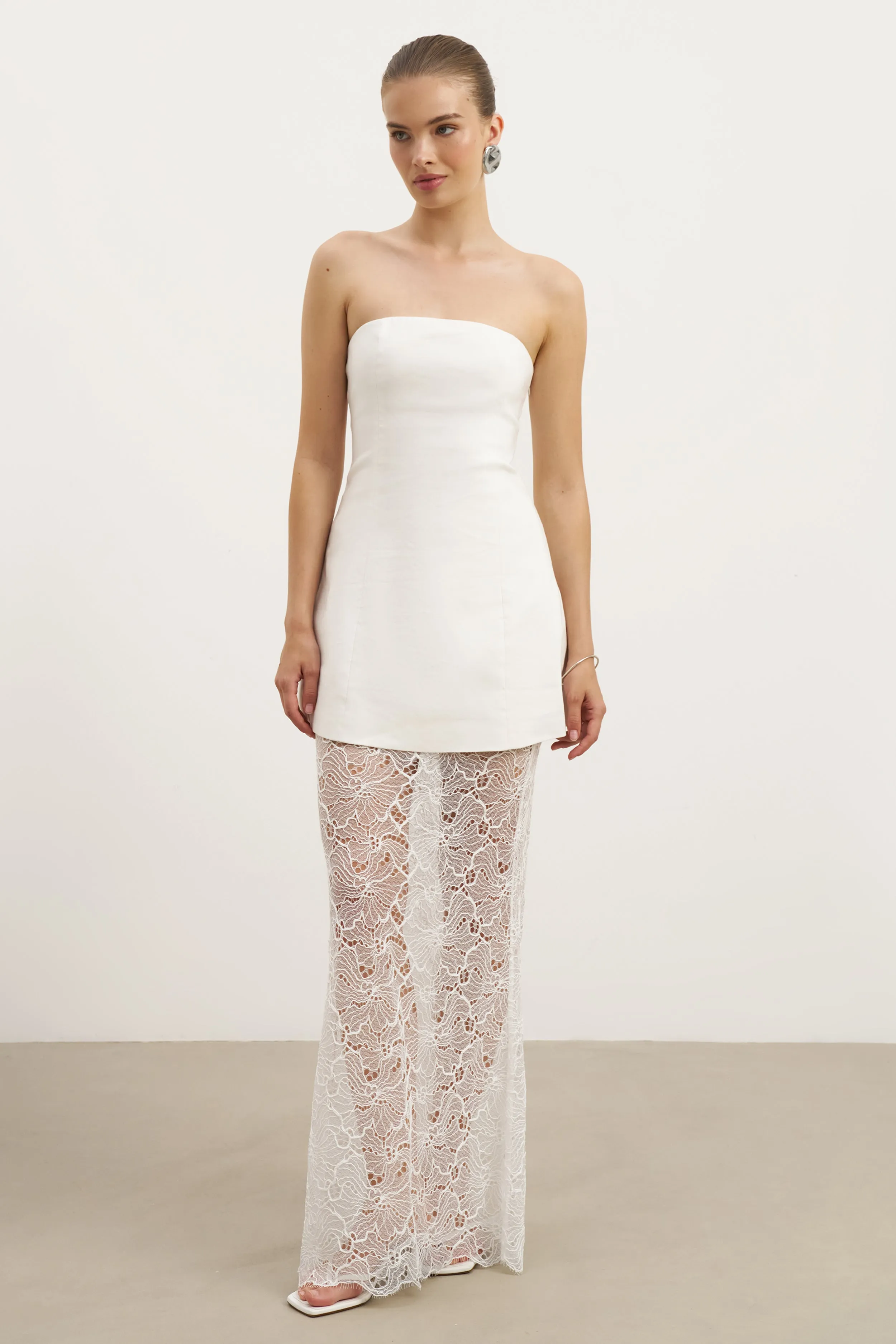 Full Circle Lace Column Maxi Skirt - White