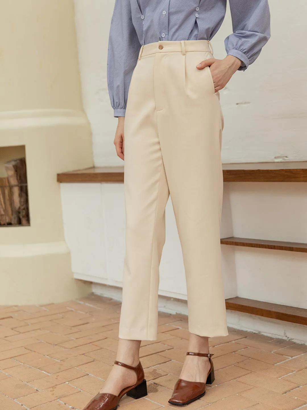Final SaleNora Straight Suit Pants - Milky White Beach Day Modern