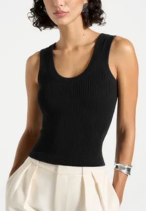 Smooth Neckline Liane - Scoop Neck Ribbed Vest - Black