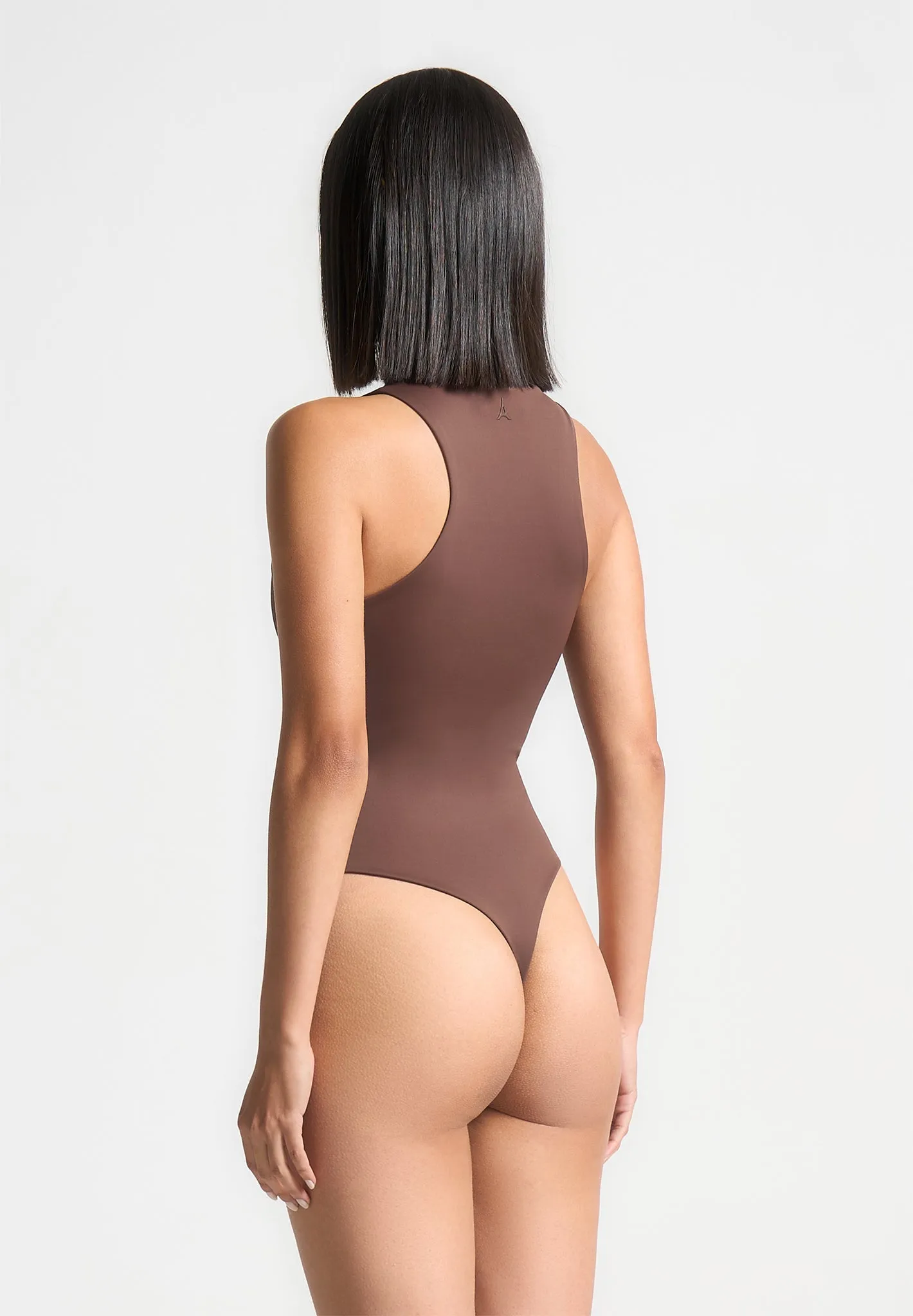 In??s - Double Layer Racer Neck Bodysuit - Brown Sublimation Resistant Fabric Casual Chic Look