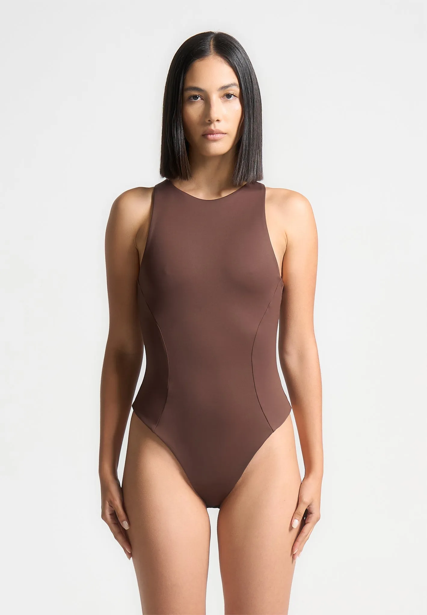 Seasonal Wear In??s - Double Layer Racer Neck Bodysuit - Brown