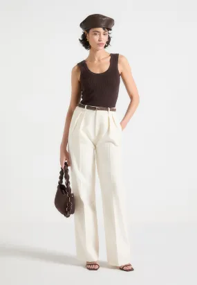 Julie - Tailored Twin Pleat Trousers - Cream Perfectly Fitted Minimalist Comfort