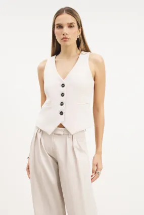 Clean Cut Waistcoat - Ecru Everyday Look High Neckline Structure