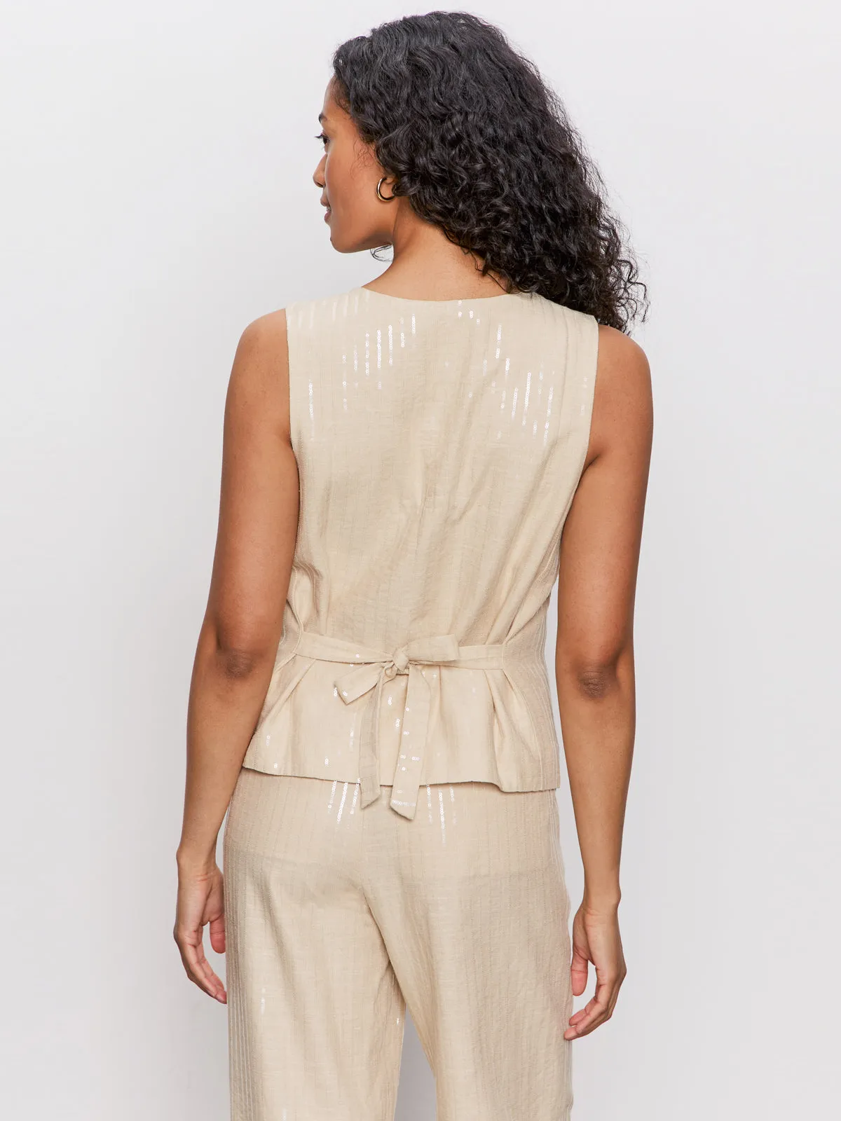 Relaxed Modern Vest Sand Sequin Stripe Ventilated Back Panel