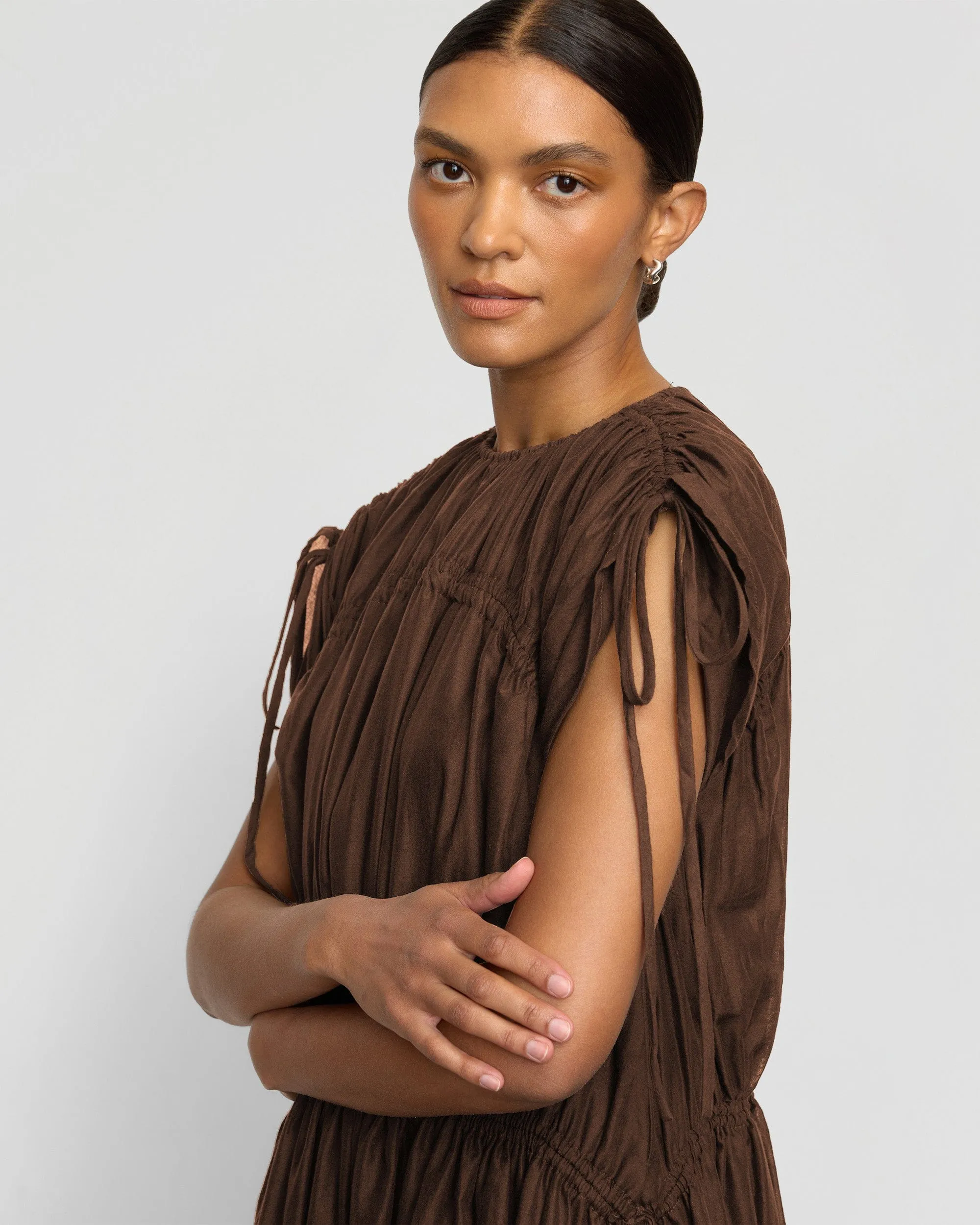 Soft Comfort Neat Stitch Akemi Tie-Shoulder Organic Cotton Dress