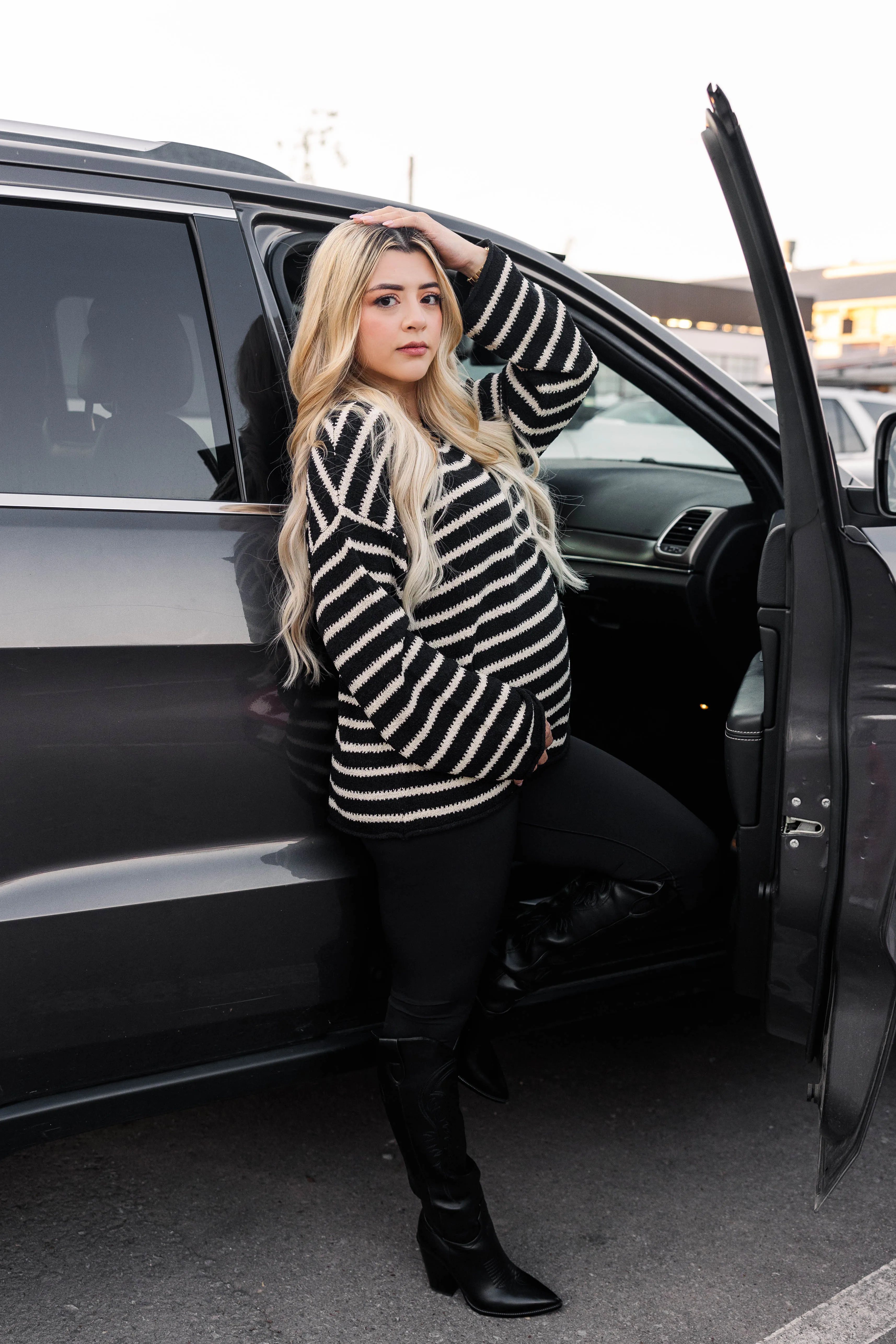 LayeredDurability LowMaintenance Fabric Coastal Stripes Pullover Sweater-Black