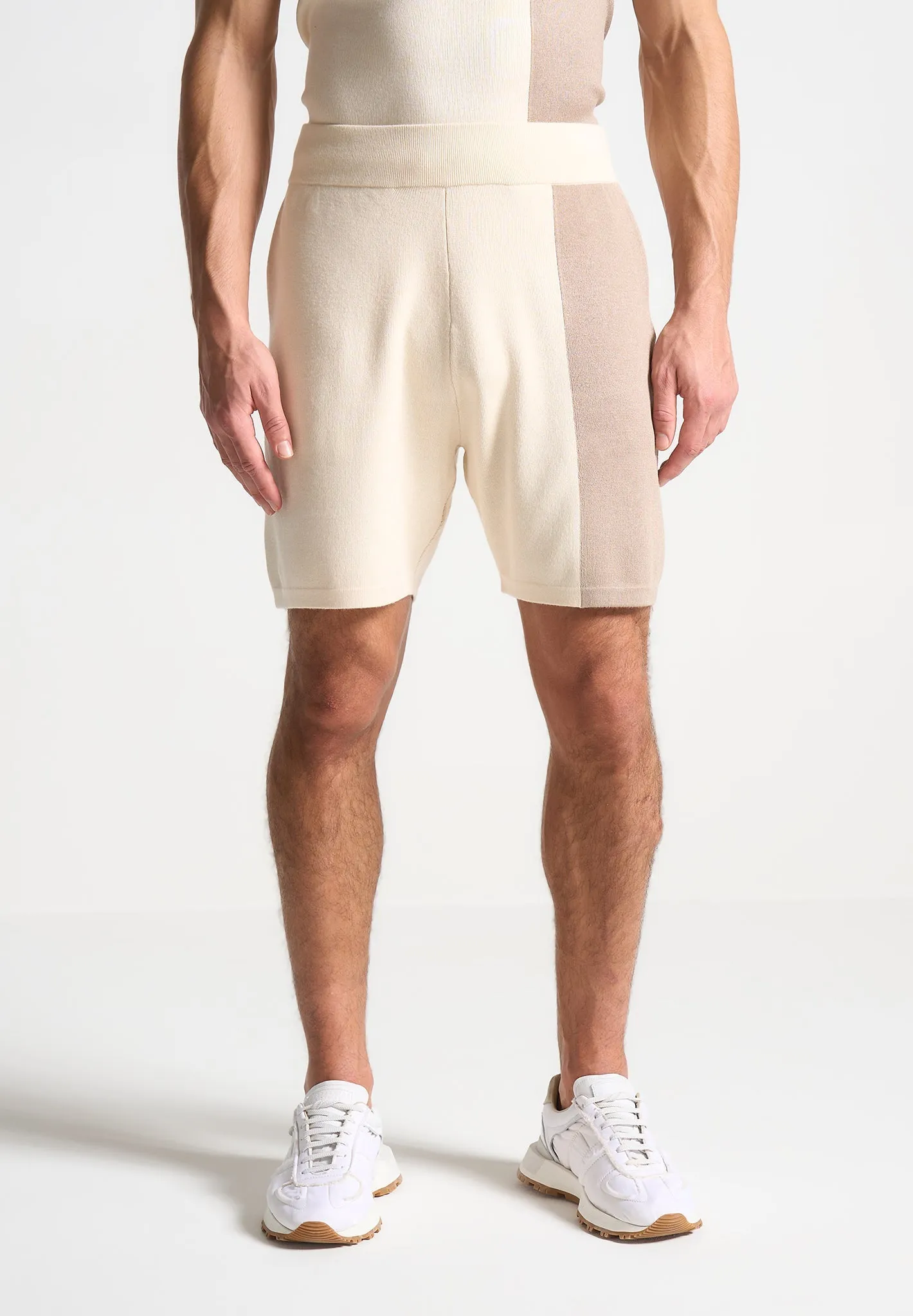 DropShoulderConstruction Colour Block Knit Shorts - Black/Beige