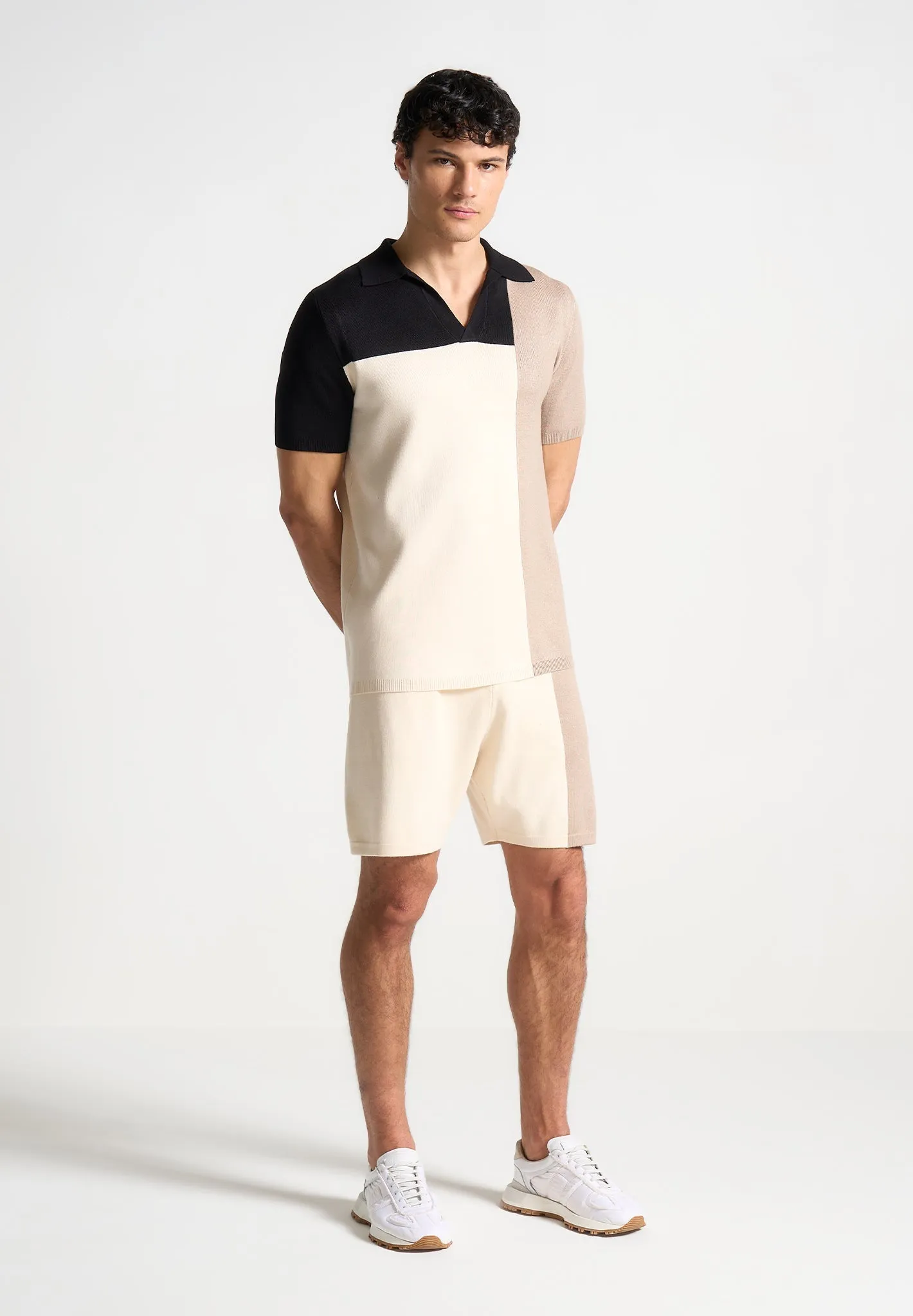 FrictionReducing Relaxed Tank Colour Block Knit Shorts - Black/Beige