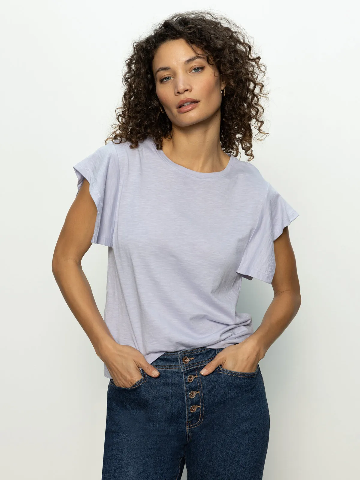 Ribbed Collar Style Relaxed Muscle Tee Lavender Mist