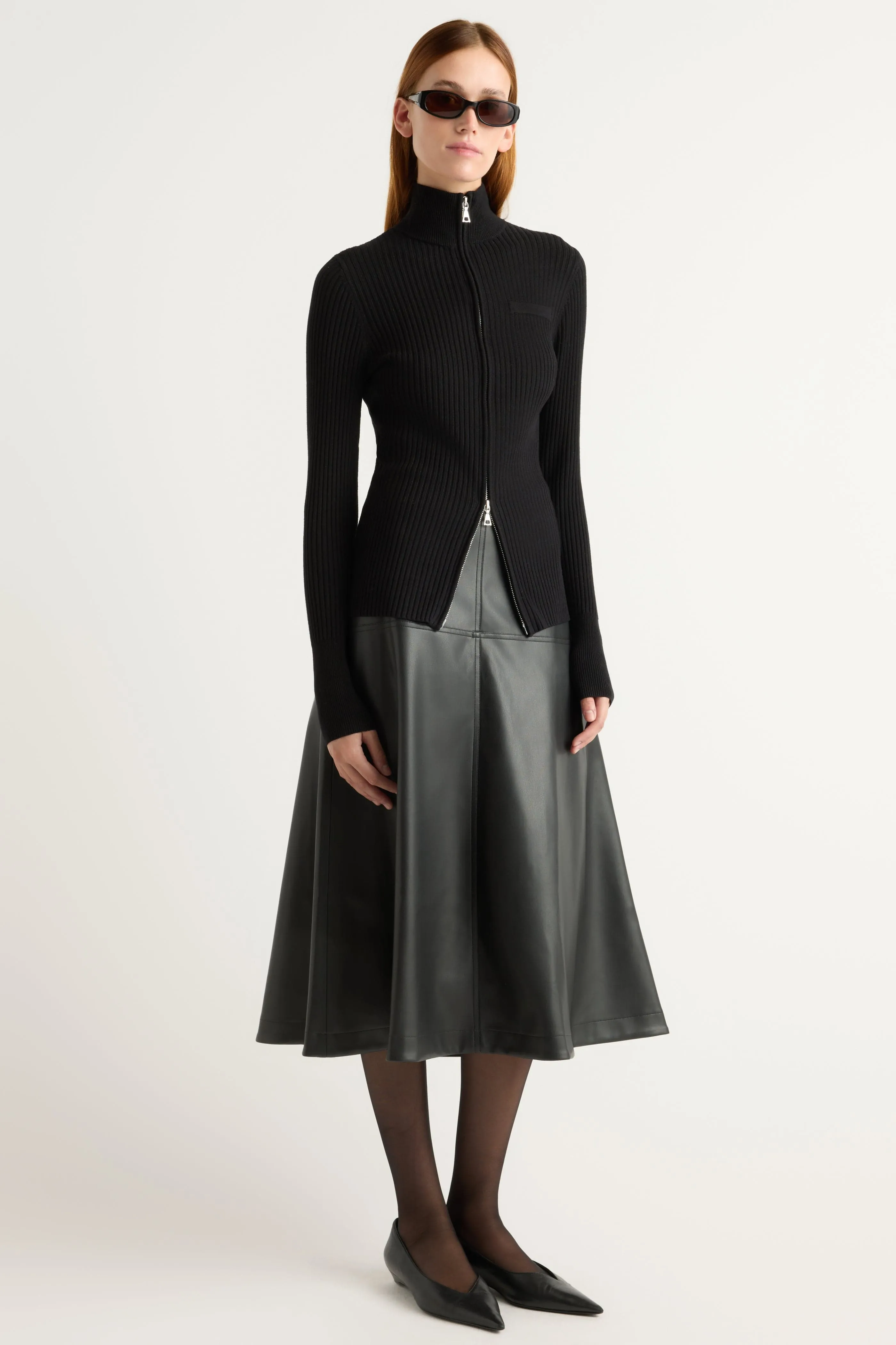 Breathable Material Knit Fabric Kaine Ribbed Two-Way Zip Sweater