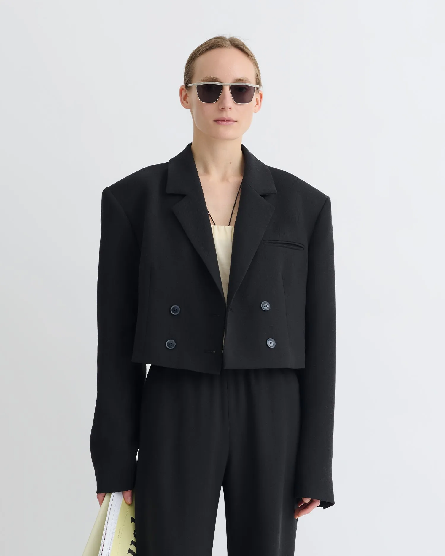 thrift store Rony - Cropped Crepe Twill Blazer - Black