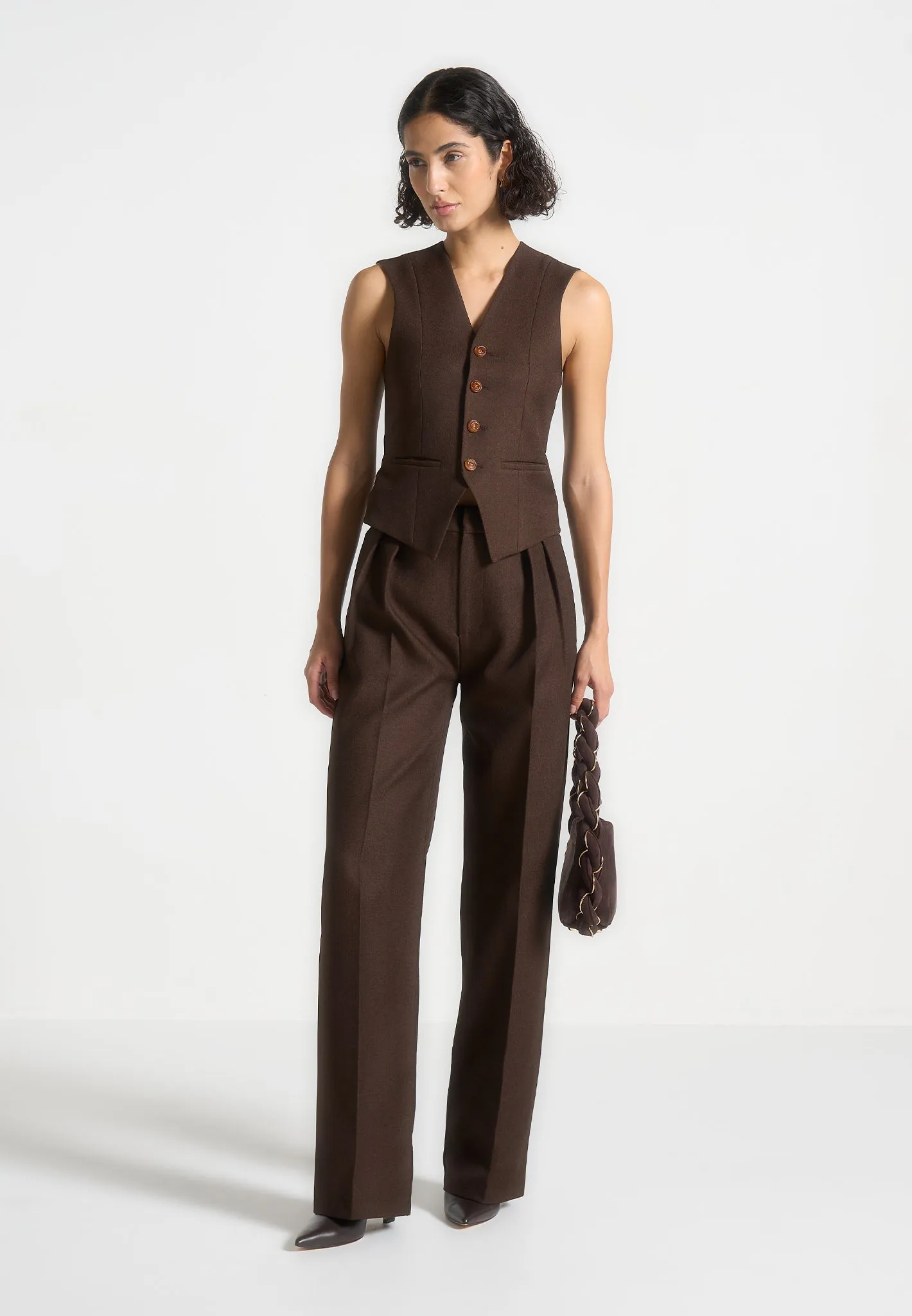 Julie - Tailored Twin Pleat Trousers - Brown Smart Wear Smart Business Style