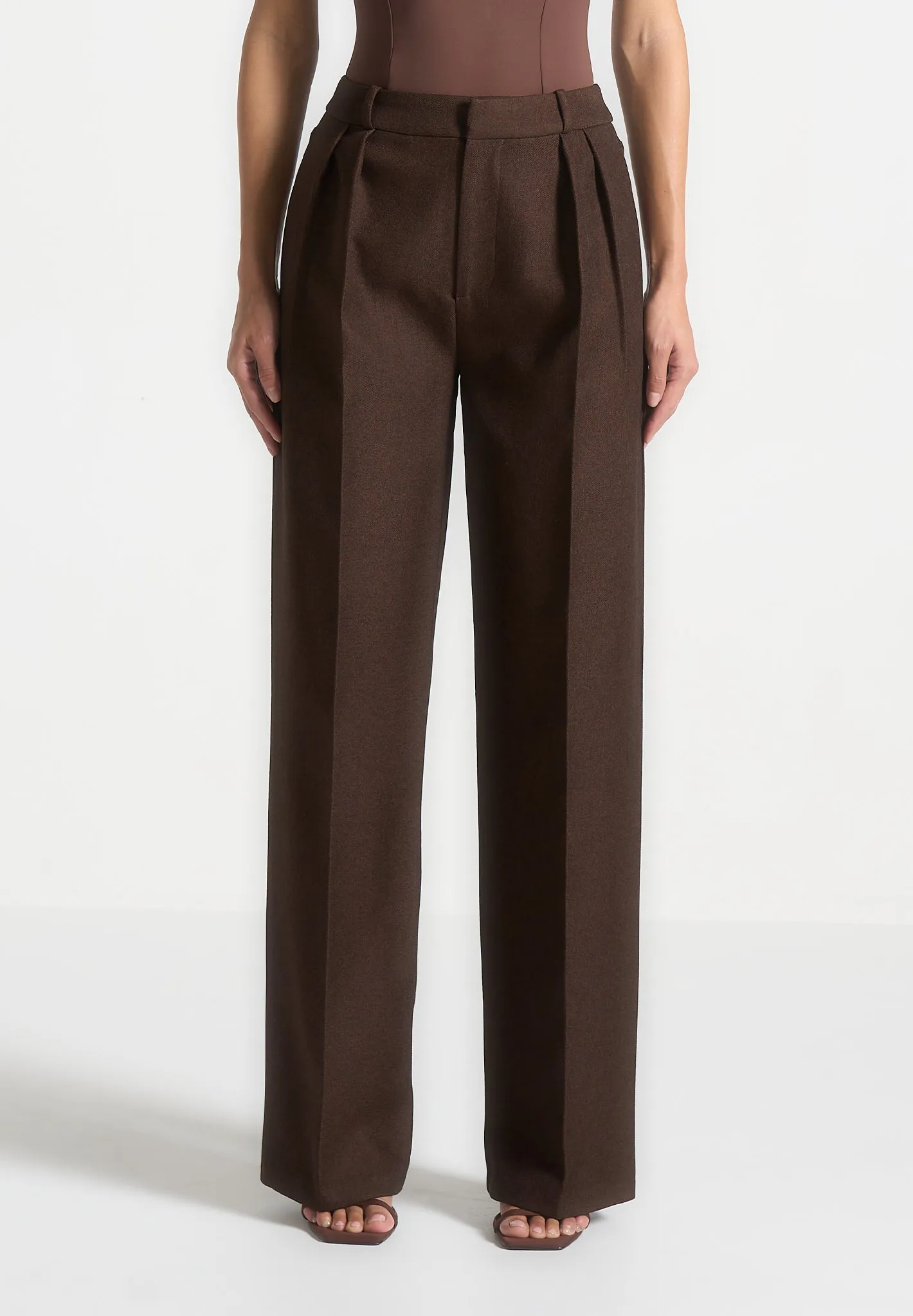 Refined Style Julie - Tailored Twin Pleat Trousers - Brown
