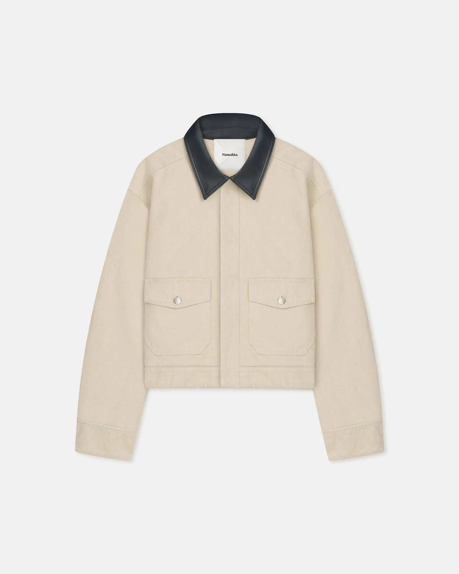 Nowell - Leather-Trimmed Denim Jacket - Beige/Black Exclusive