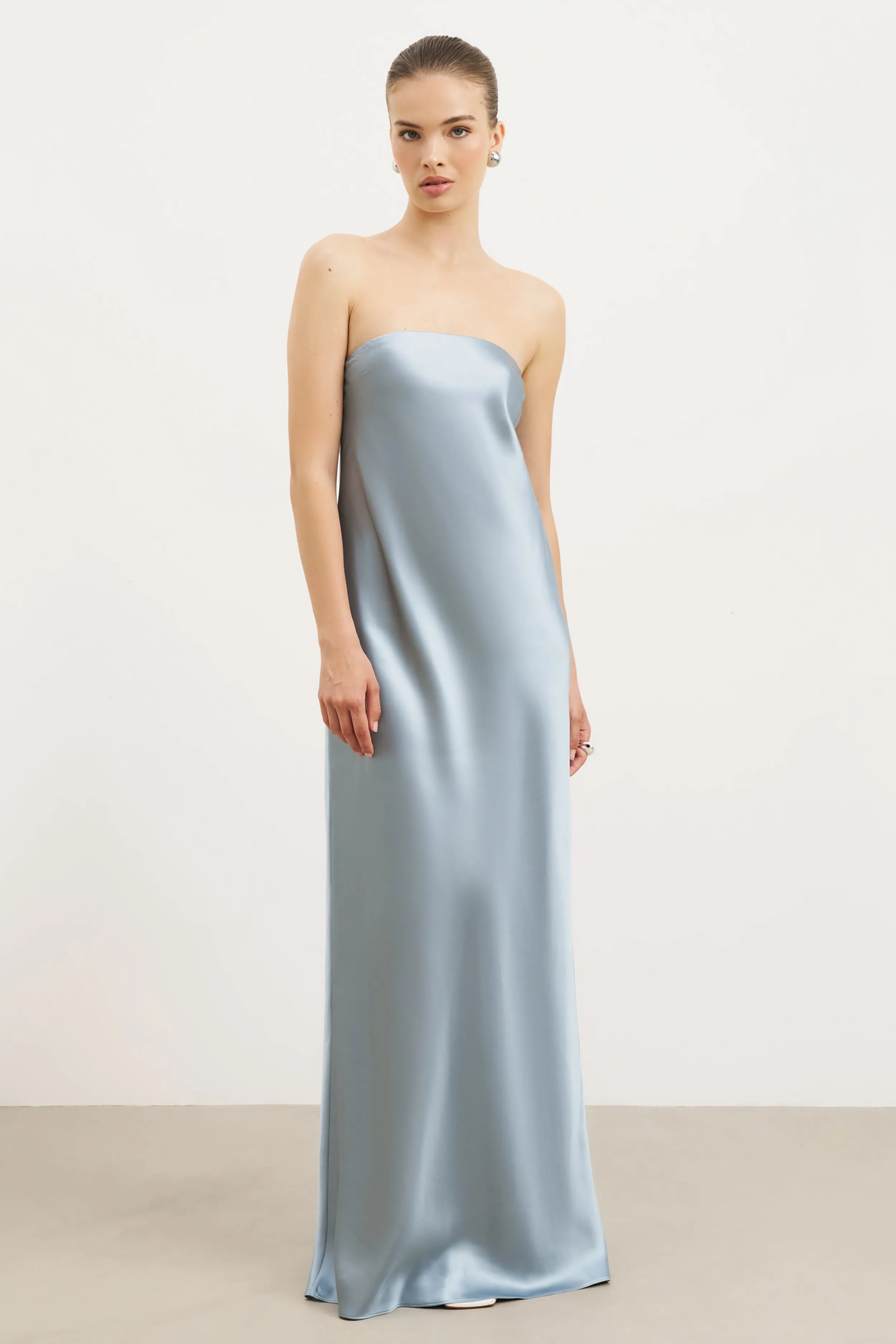 Simple Yet Elegant Satin Cowl Back Maxi Dress - Seafoam