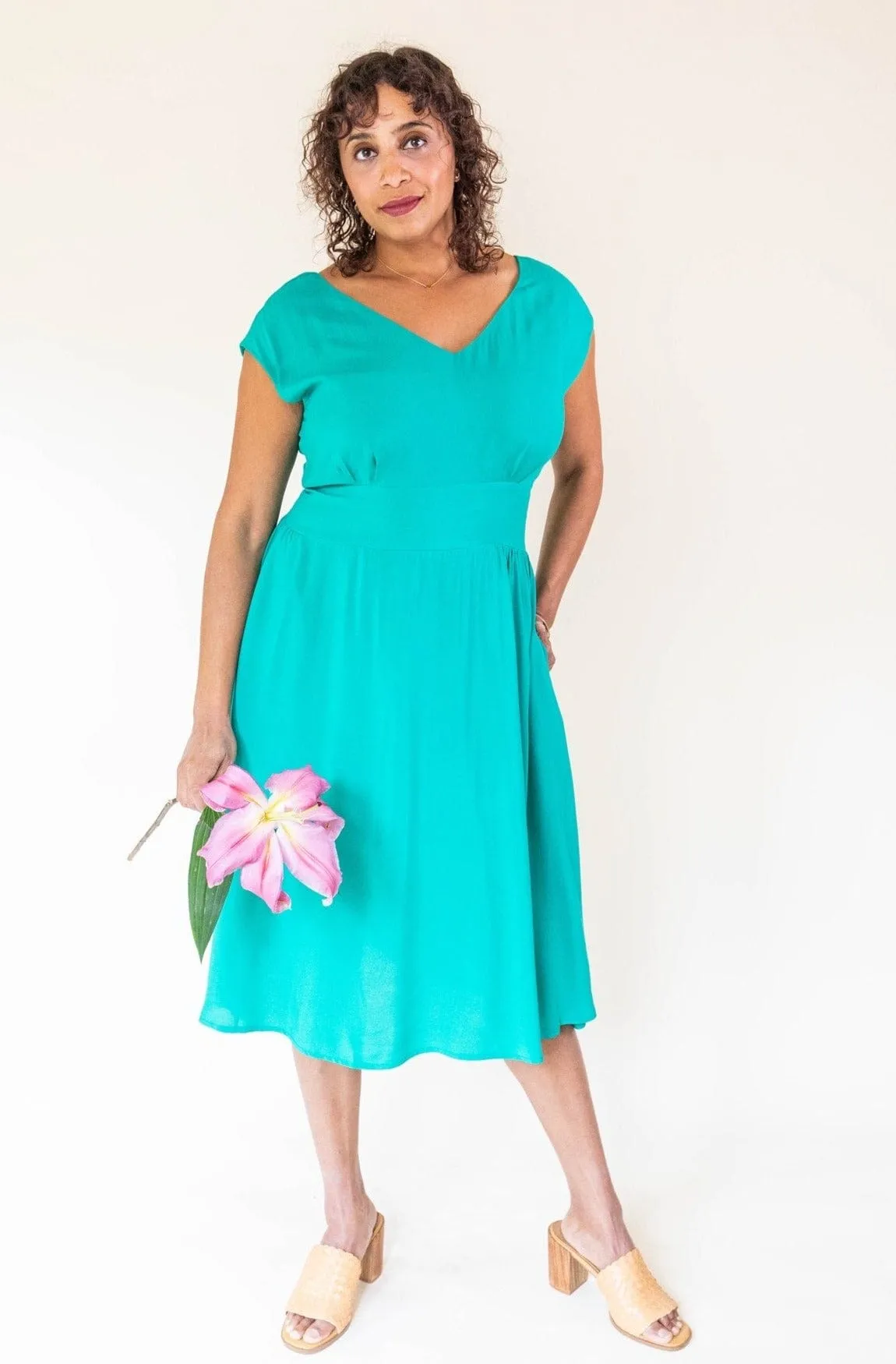 Joy dress in Teal Challis Modest Light