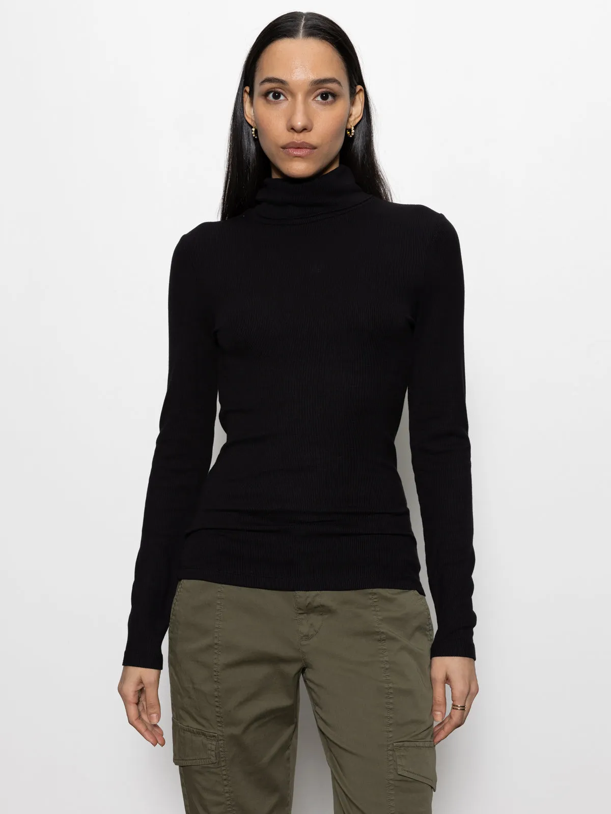 Essential Turtleneck Top Black Airflow Mesh Panel LowMaintenance
