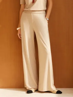 Lyocell Wool Mid Rise Wide Leg Pull-on Pants with Pockets Timeless Style Active Fit