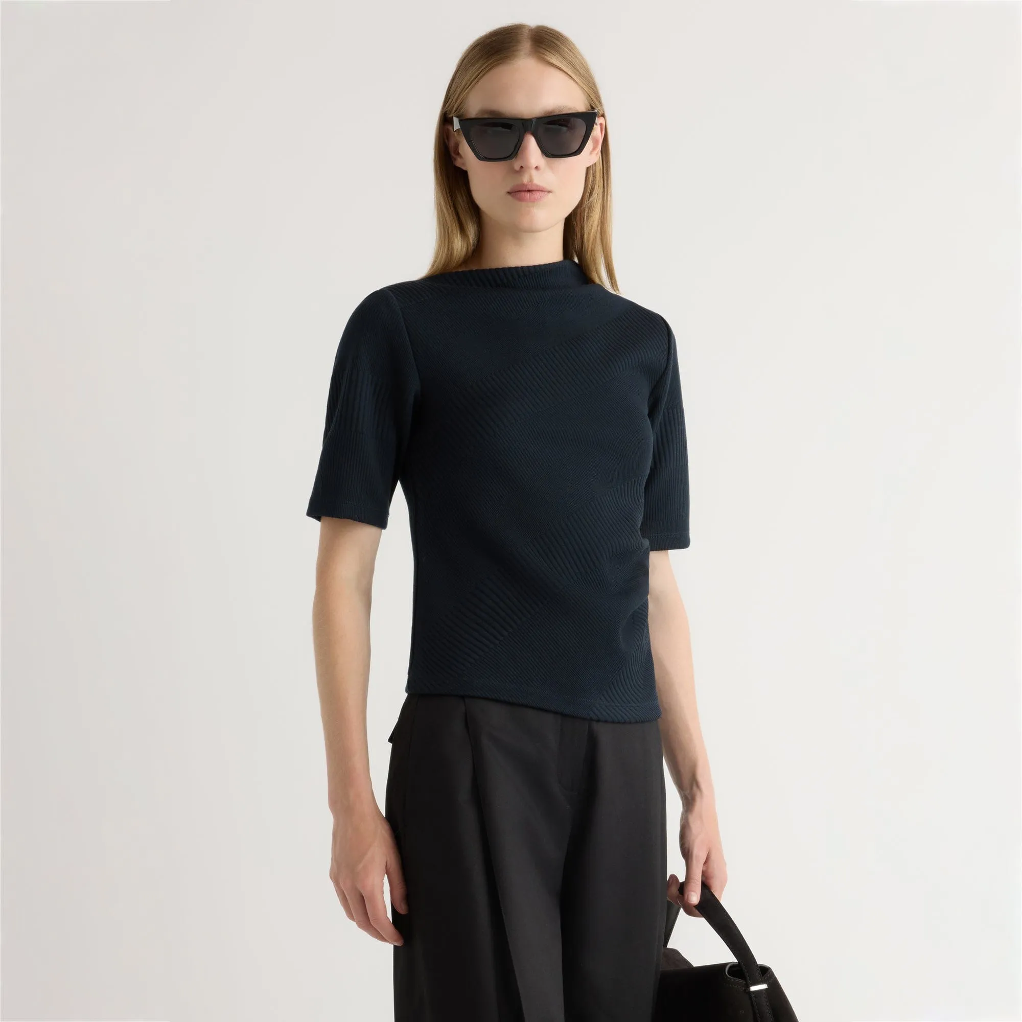 Pauline Ribbed Asymmetric-Neck Top Modern Look