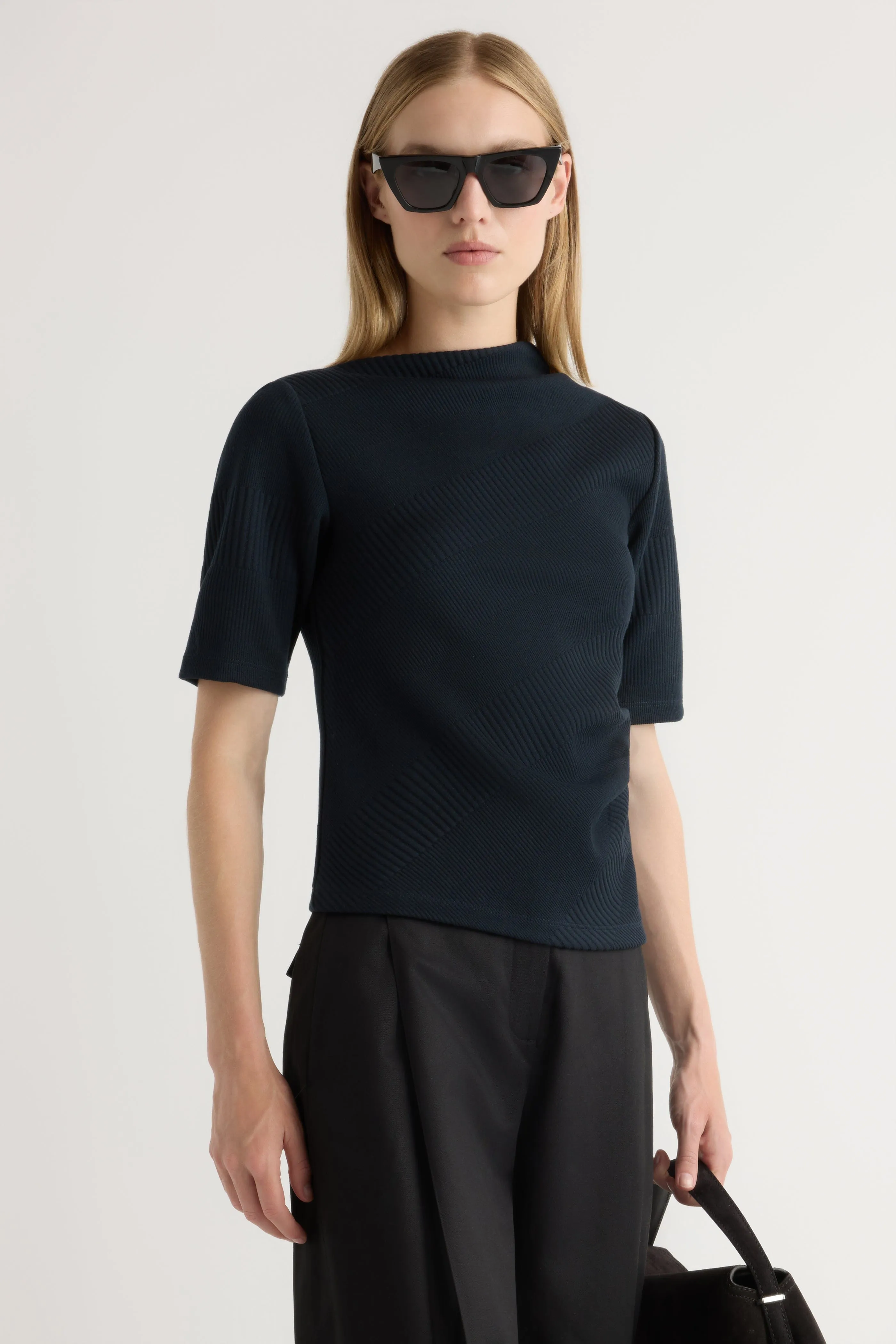 Pauline Ribbed Asymmetric-Neck Top CushionedSupport