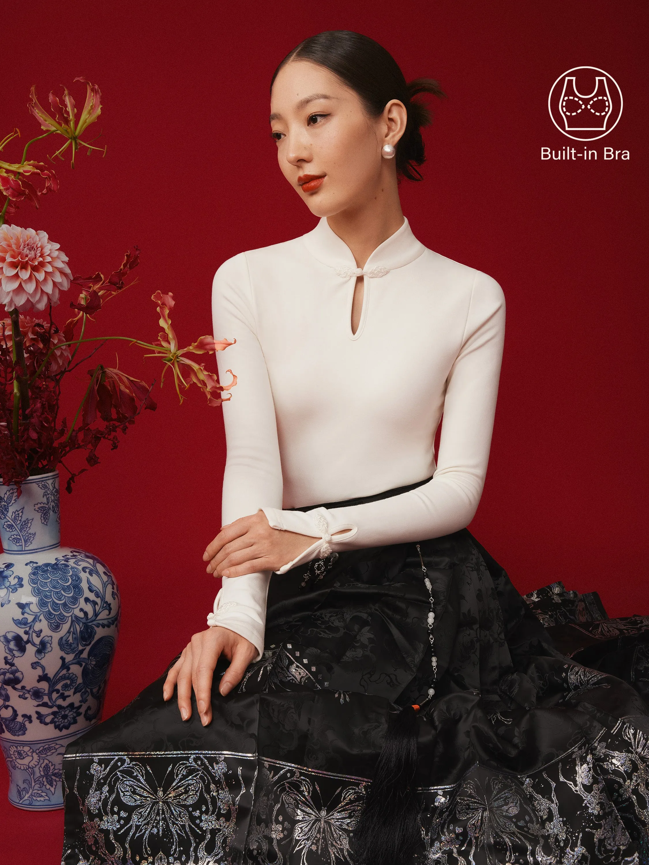 Adjustable Collar System BreathableMoistureBarrier Mandarin Collar Frog Button Brami Top Limited Edition