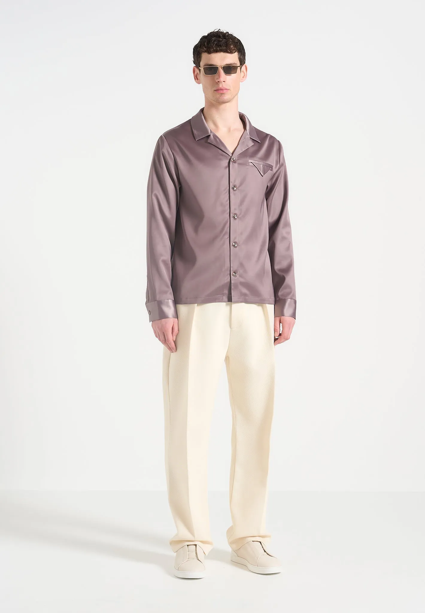 Constant - Satin Overshirt - Taupe Hidden Button Placket