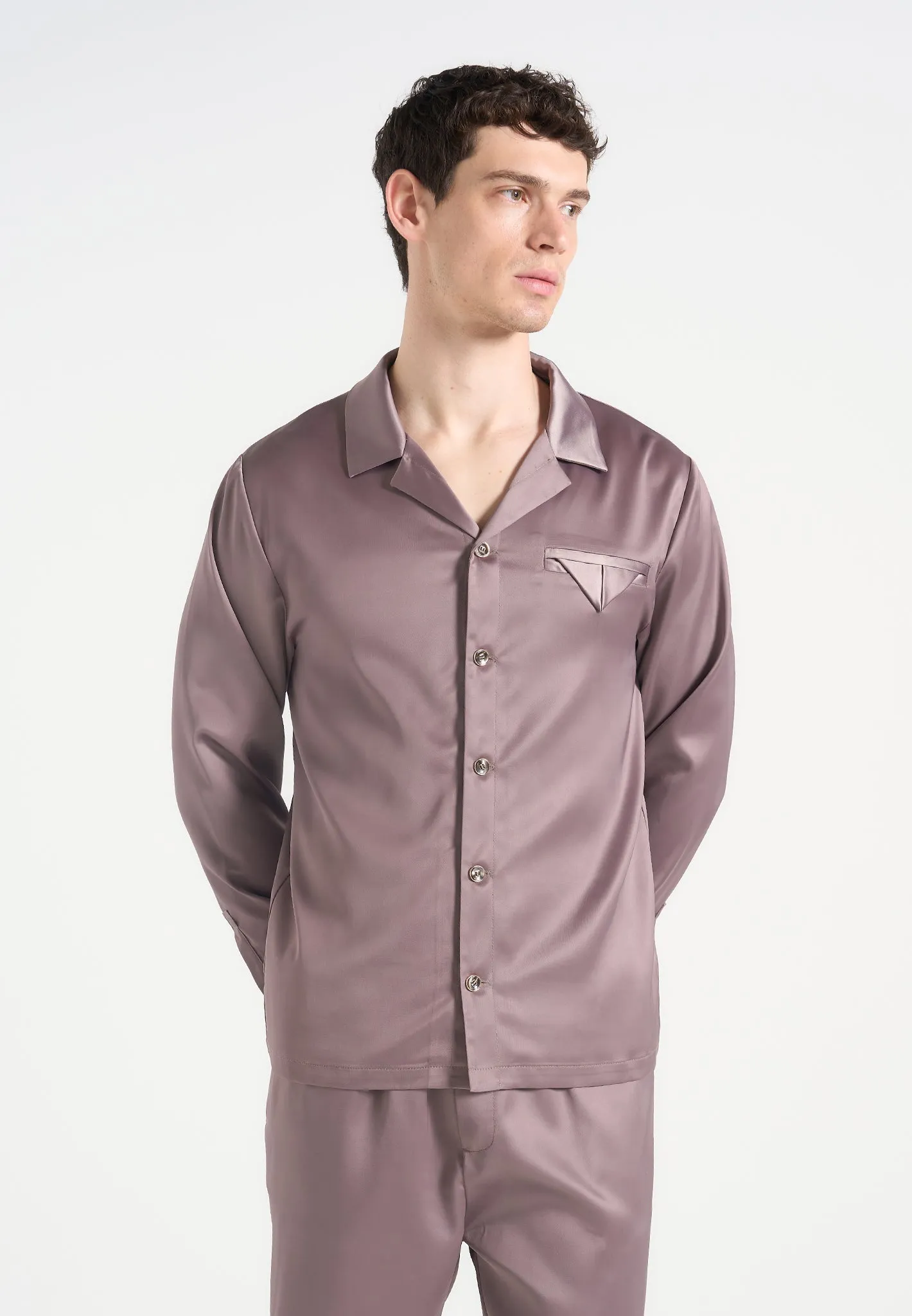 FlexibleCollar Constant - Satin Overshirt - Taupe