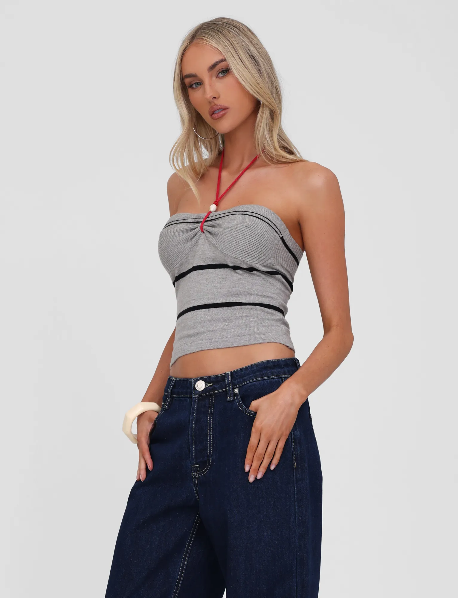 NOUR TOP - GREY STRIPE Light Fabric
