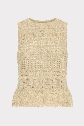 Beaded Fringe Knit Top All-Purpose WrinkleResistantFinish