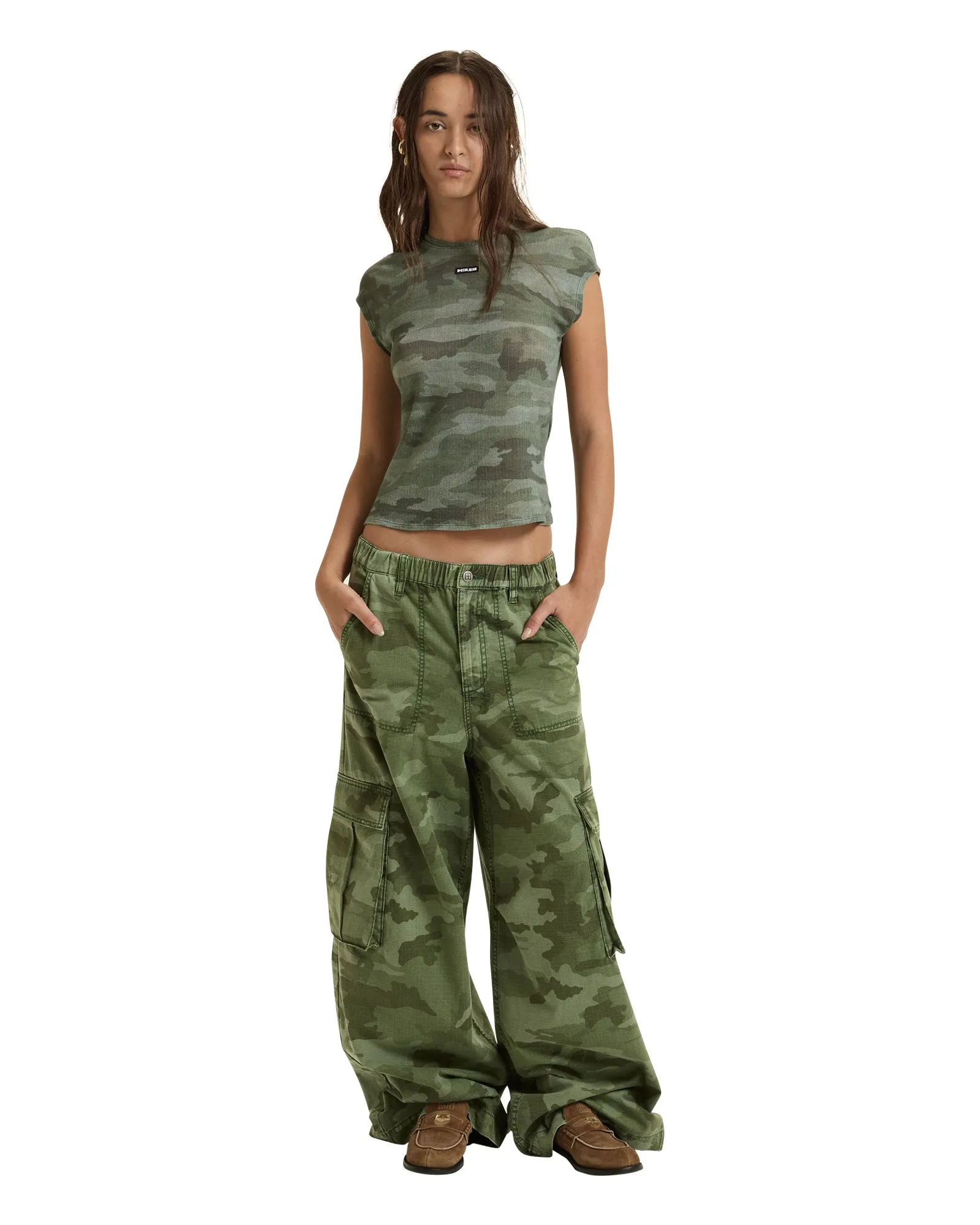 SlubTexture Compression Fit Engineering SHEER RIB CAMO SLIM TEE