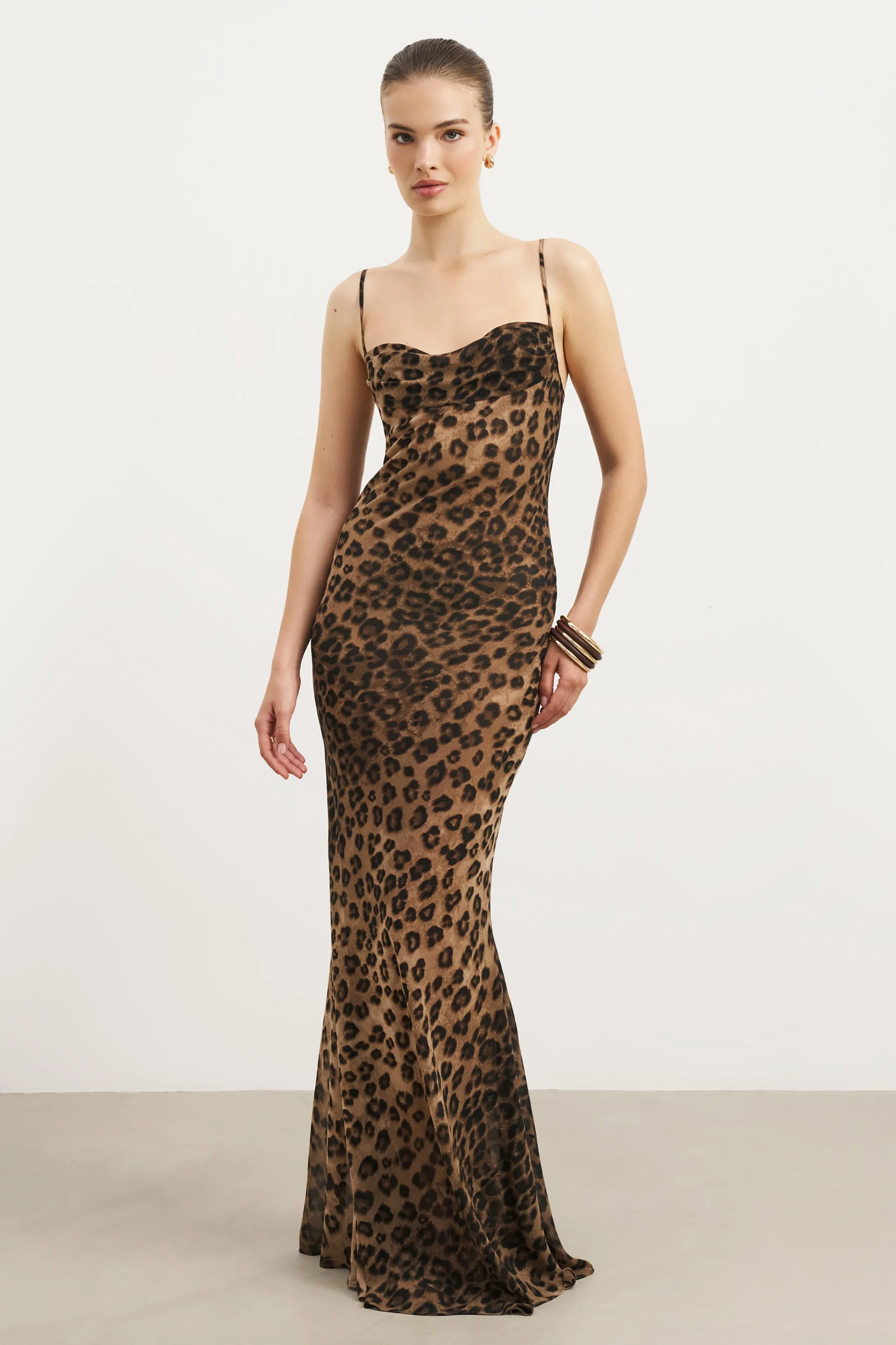 Ruched Chiffon Maxi Dress - Leopard Print Timeless Comfort Olive Fresh