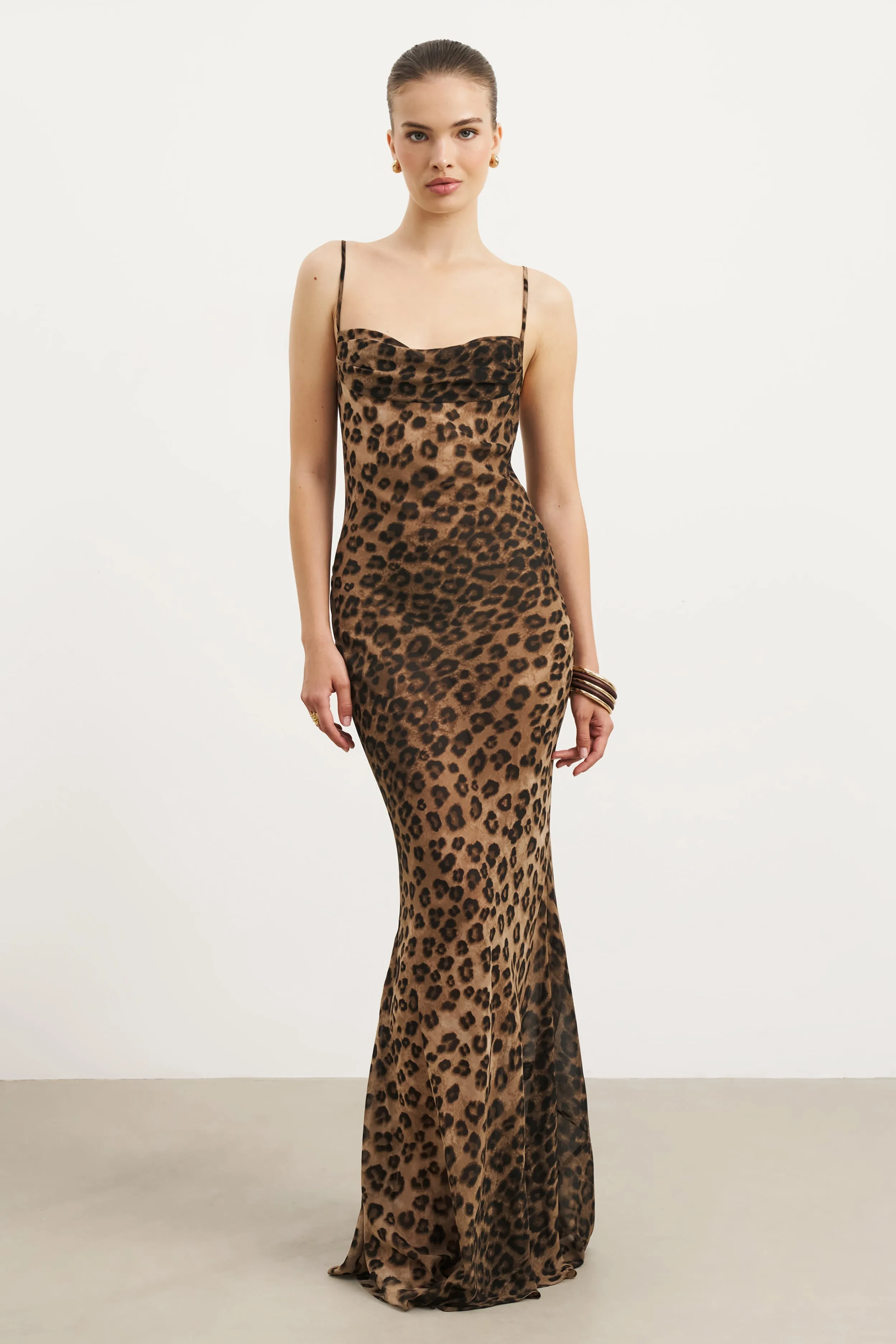 Vibrant Wear Relax Motion Ruched Chiffon Maxi Dress - Leopard Print