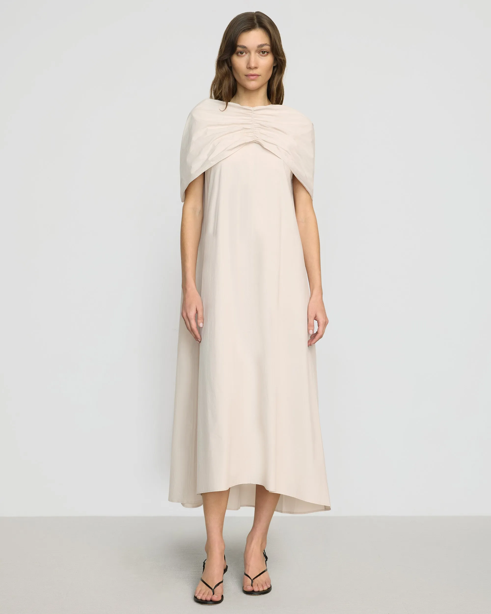 Yasmina Scarf-Neck Cotton Dress Softly Structured Open Back