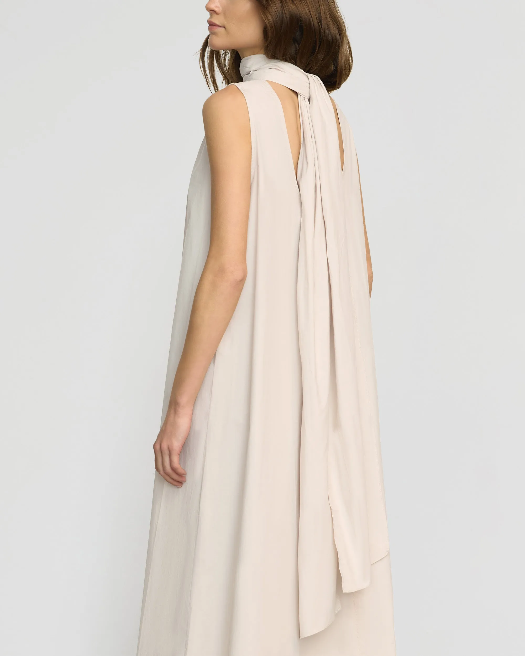 Yasmina Scarf-Neck Cotton Dress Graduation-Event Refined Finish