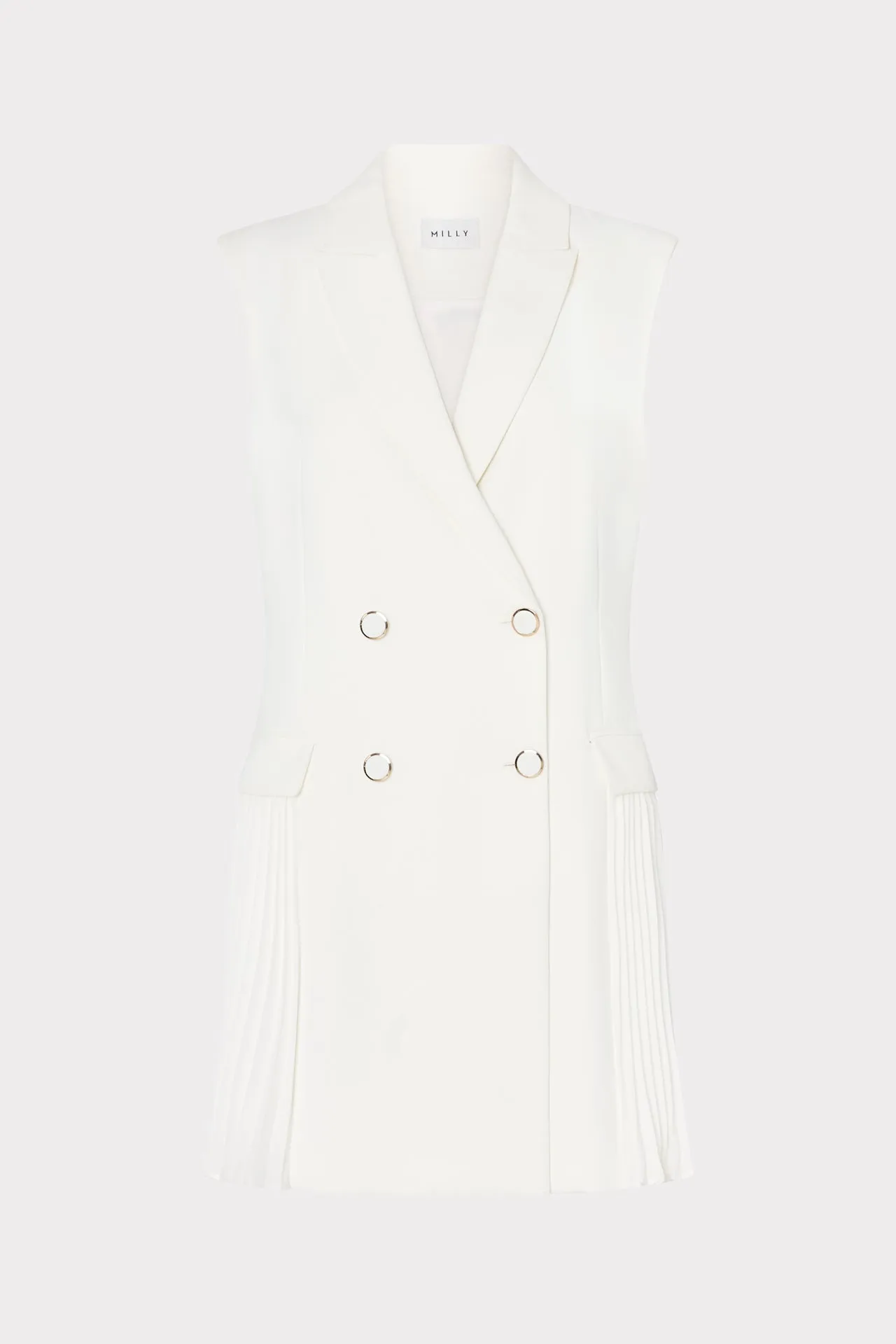 Airy Mesh Lining NonRestrictive Armholes Cora Sleeveless Pleated Blazer Dress