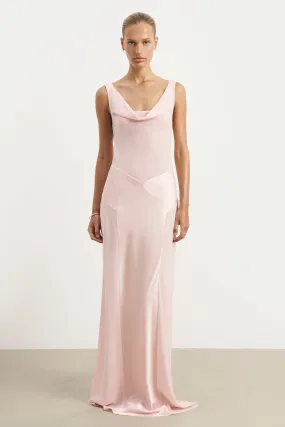 Urban Energy Subtle design Cowl Neck Satin Panel Gown - Blush