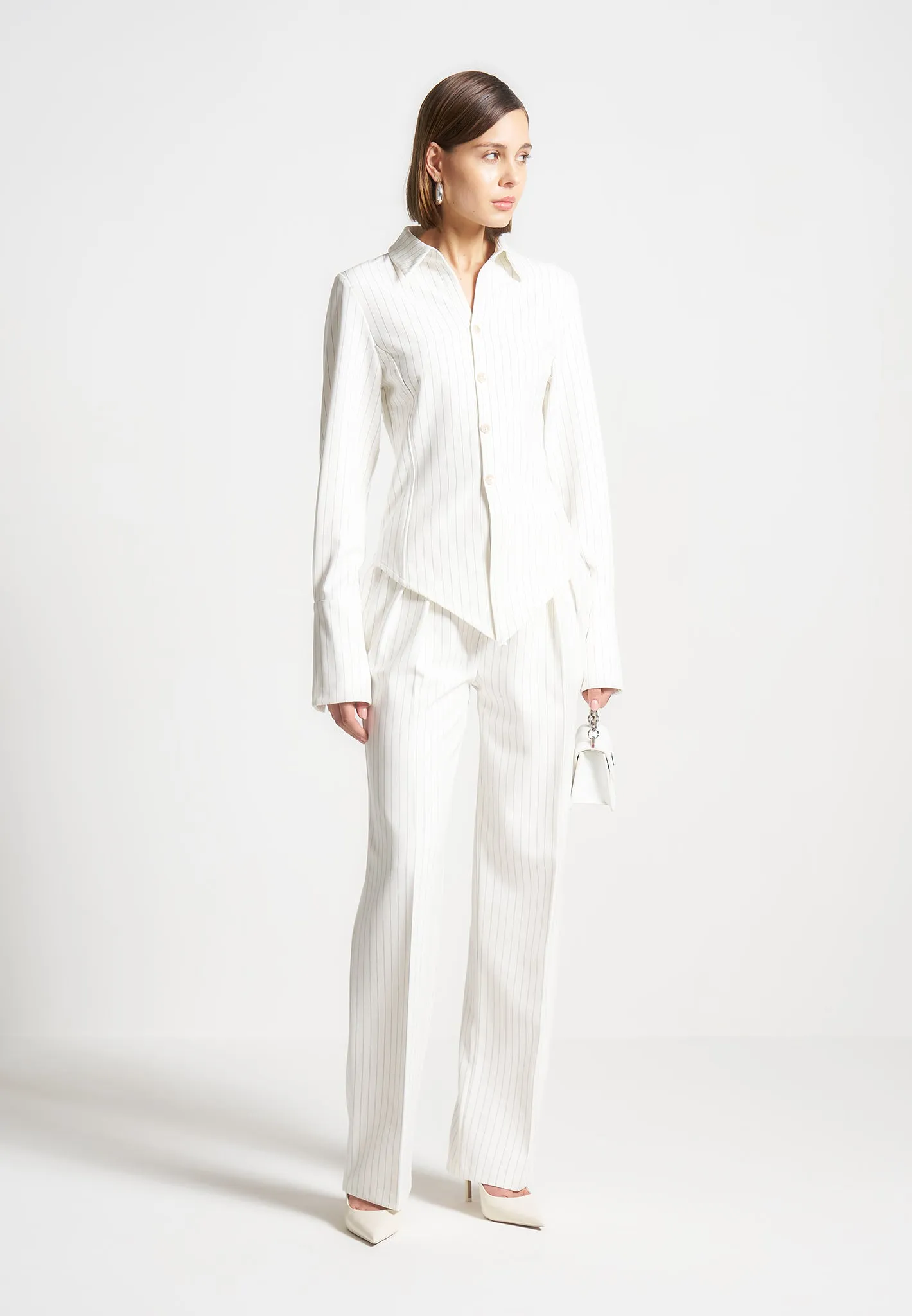 Perfect Wear NonIrritatingTags Sonia - Pinstripe Angled Shirt - White