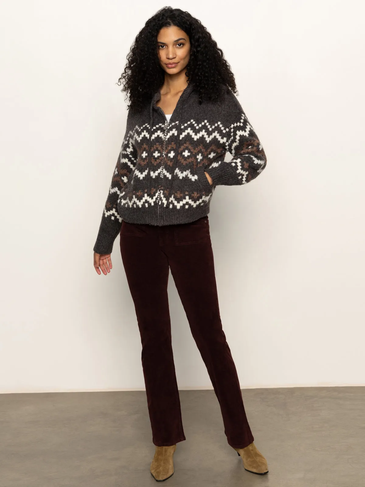 Cream All-Weather Comfort Zip-Up Fairisle Hoodie Mocha Fairisle