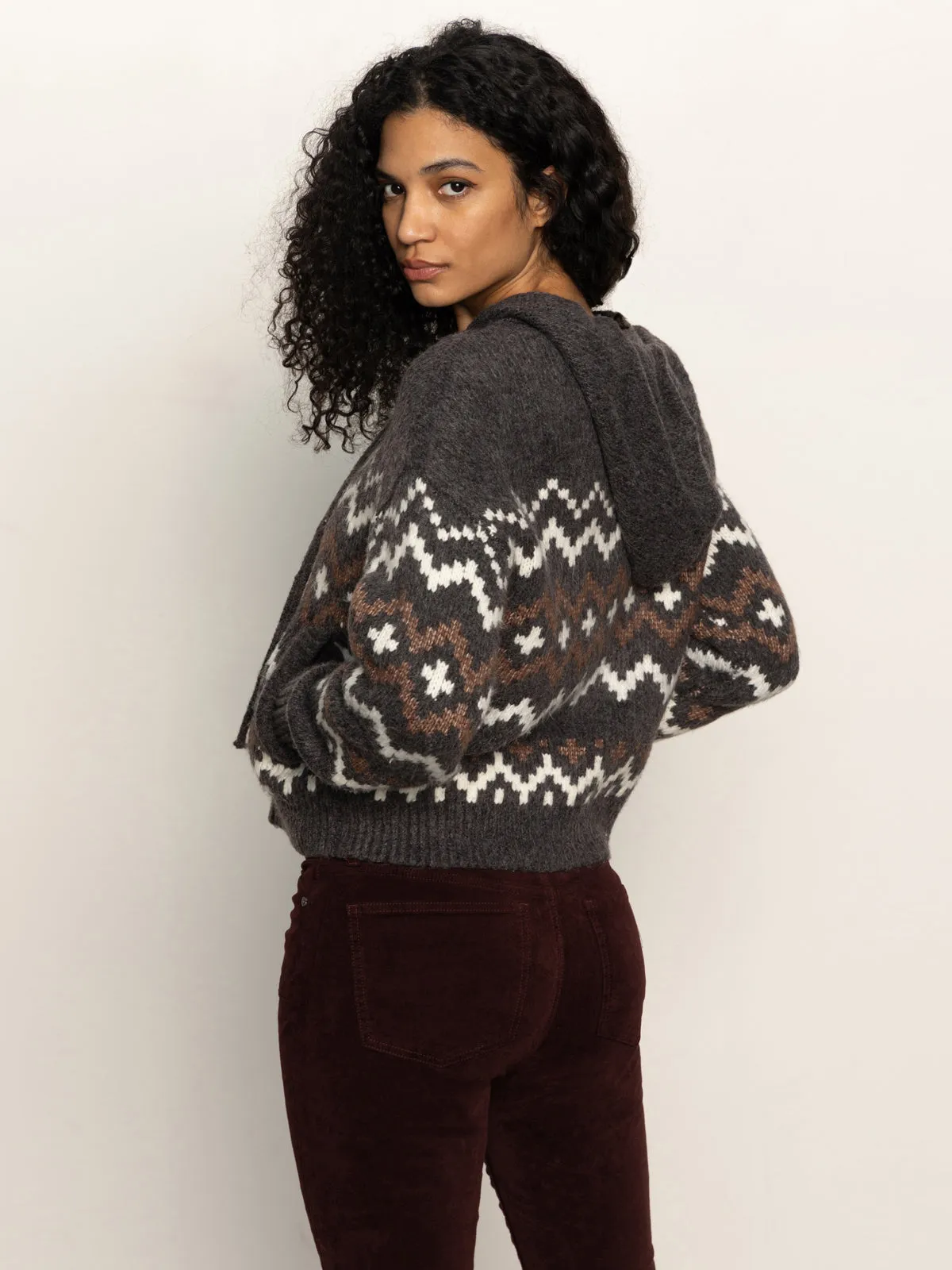 All Sizes Vacation Ready Zip-Up Fairisle Hoodie Mocha Fairisle