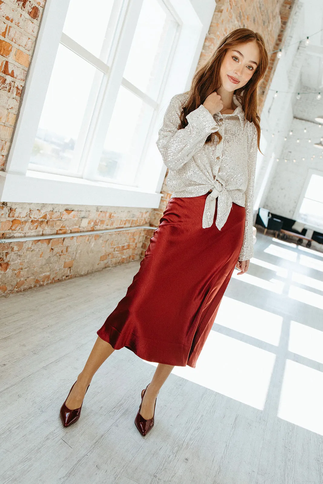 Vintage feel City Mood Cranberry Spice Midi Skirt - FINAL SALE