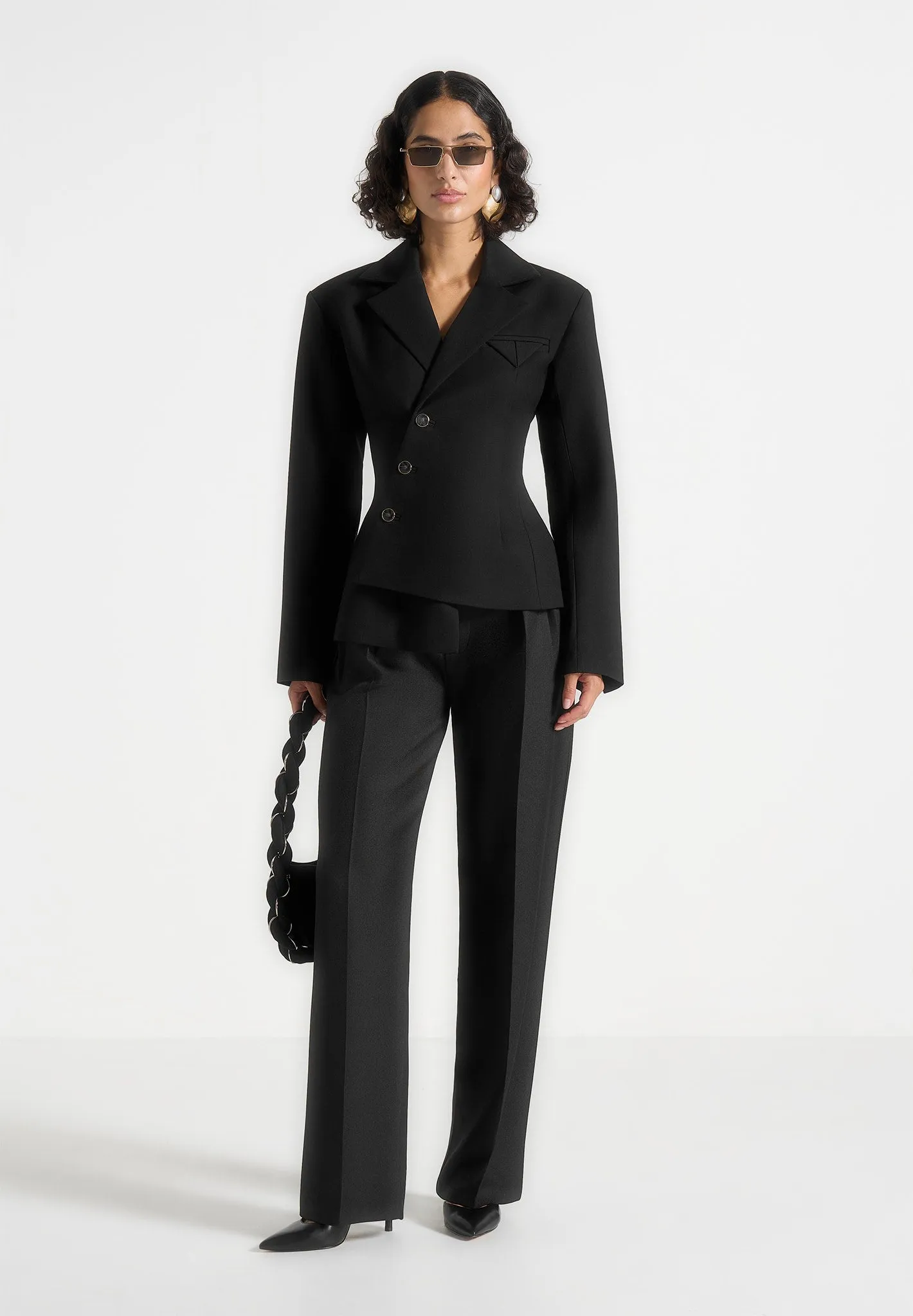 Timeless Style Thalia - Asymmetric Tailored Double Breasted Blazer - Black