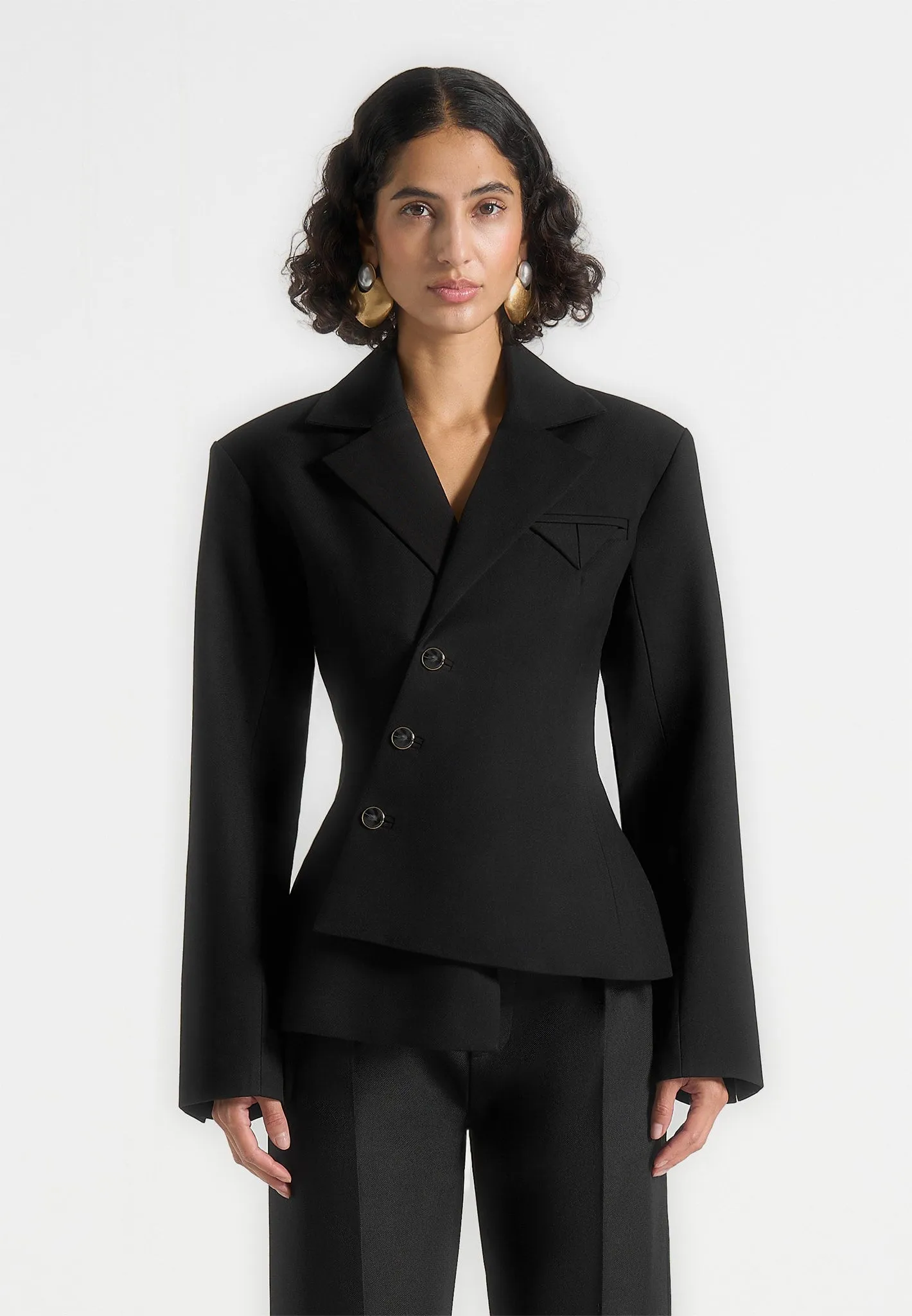 Thalia - Asymmetric Tailored Double Breasted Blazer - Black Dapper Appeal Fit For Work