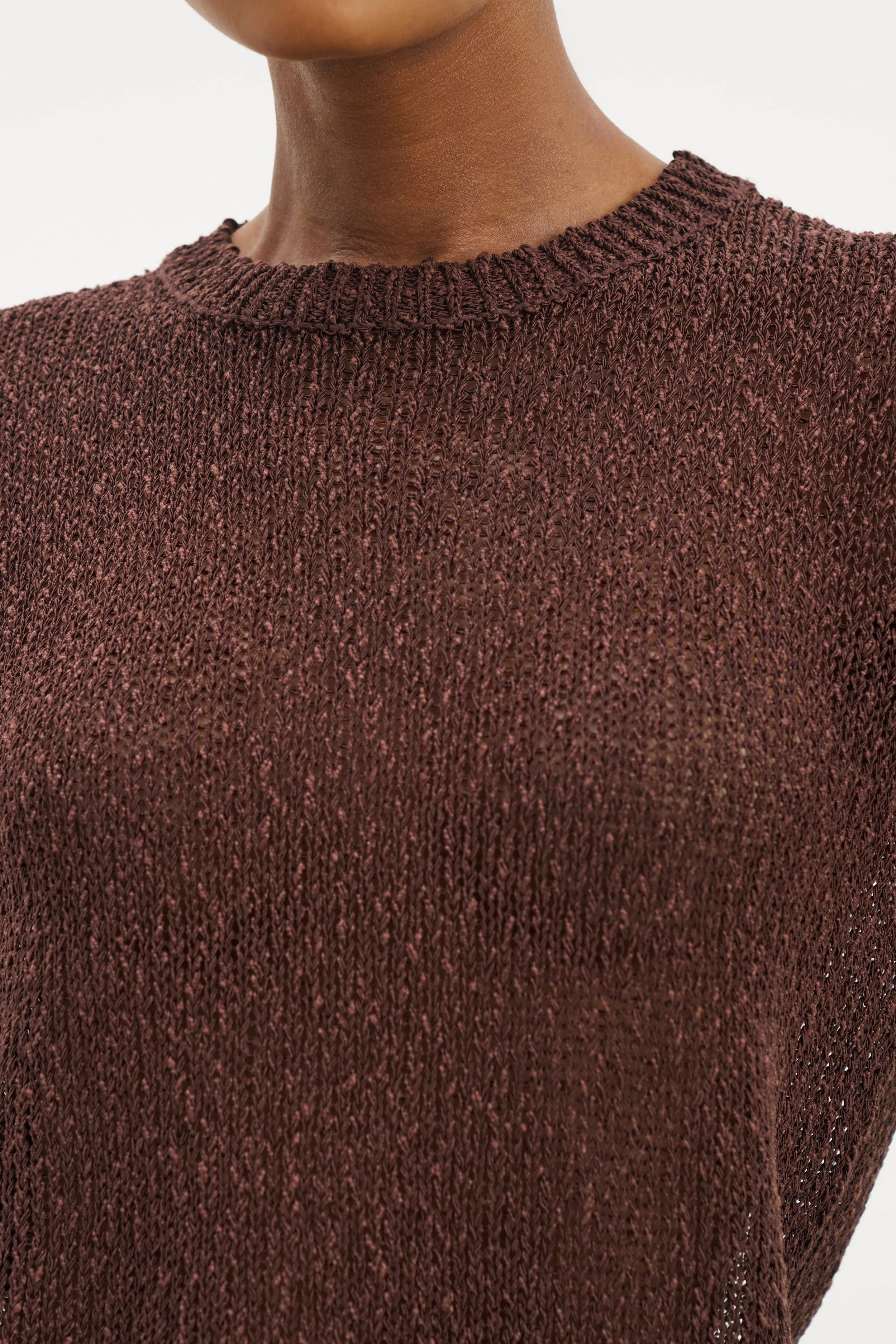 Crochet Knit Relaxed T Shirt - Carob MoistureWickingTechnology