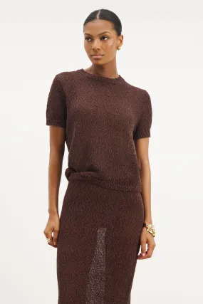 Crochet Knit Relaxed T Shirt - Carob Flexible Material Reinforced Shoulder